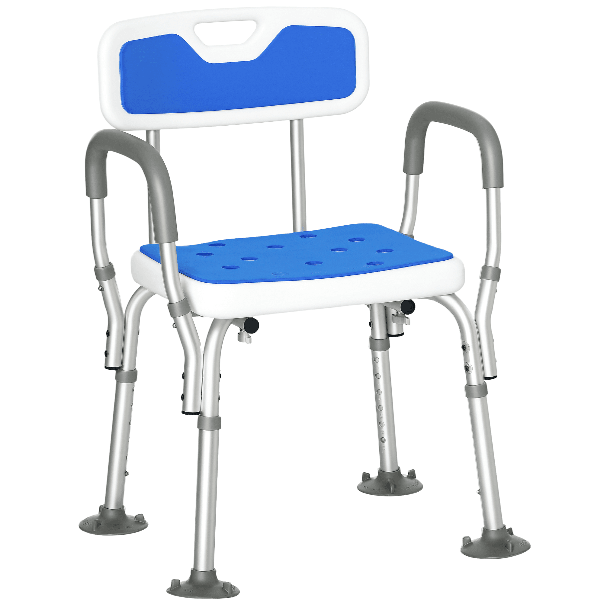 HOMCOM Chaise de douche siège de douche ergonomique hauteur réglable pieds antidérapants charge max. 136 Kg alu HDPE blanc et bleu