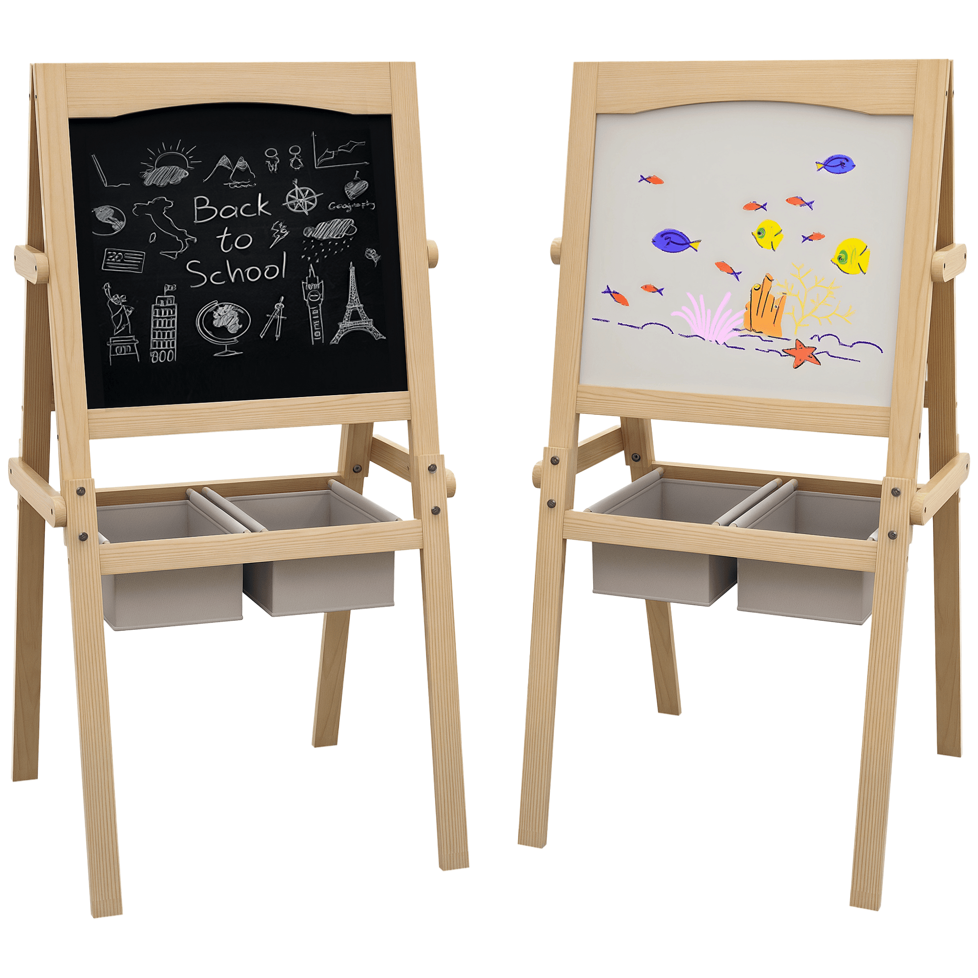 AIYAPLAY tableau chevalet pour enfant, tableau blanc magnétique, stimule créativité, 58x50,5x109cm naturel Aosom France