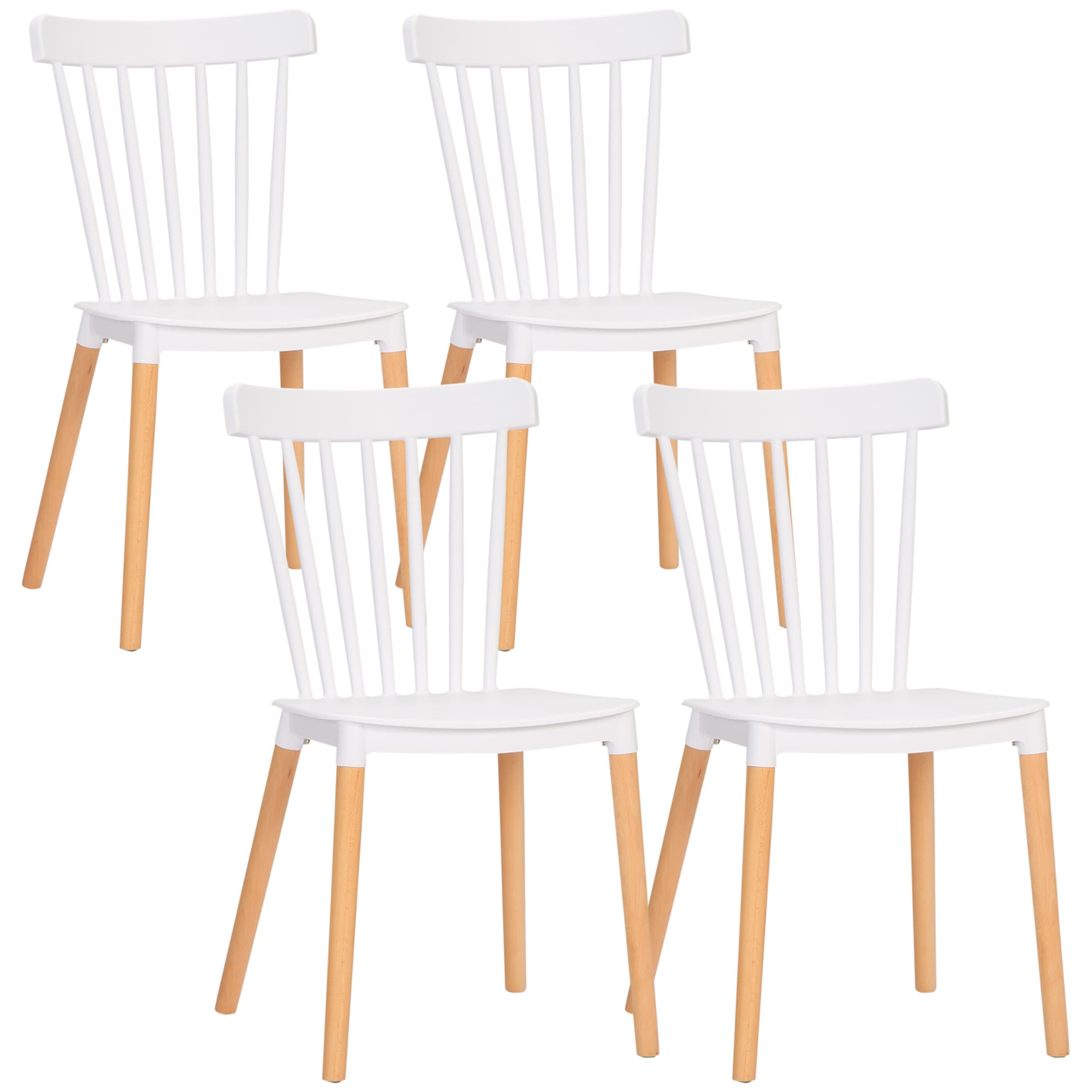 HOMCOM Lot de 4 chaises style scandinave dossier haut assise en polypropylène pieds en hêtre 48 x 52,5 x 83 cm blanc