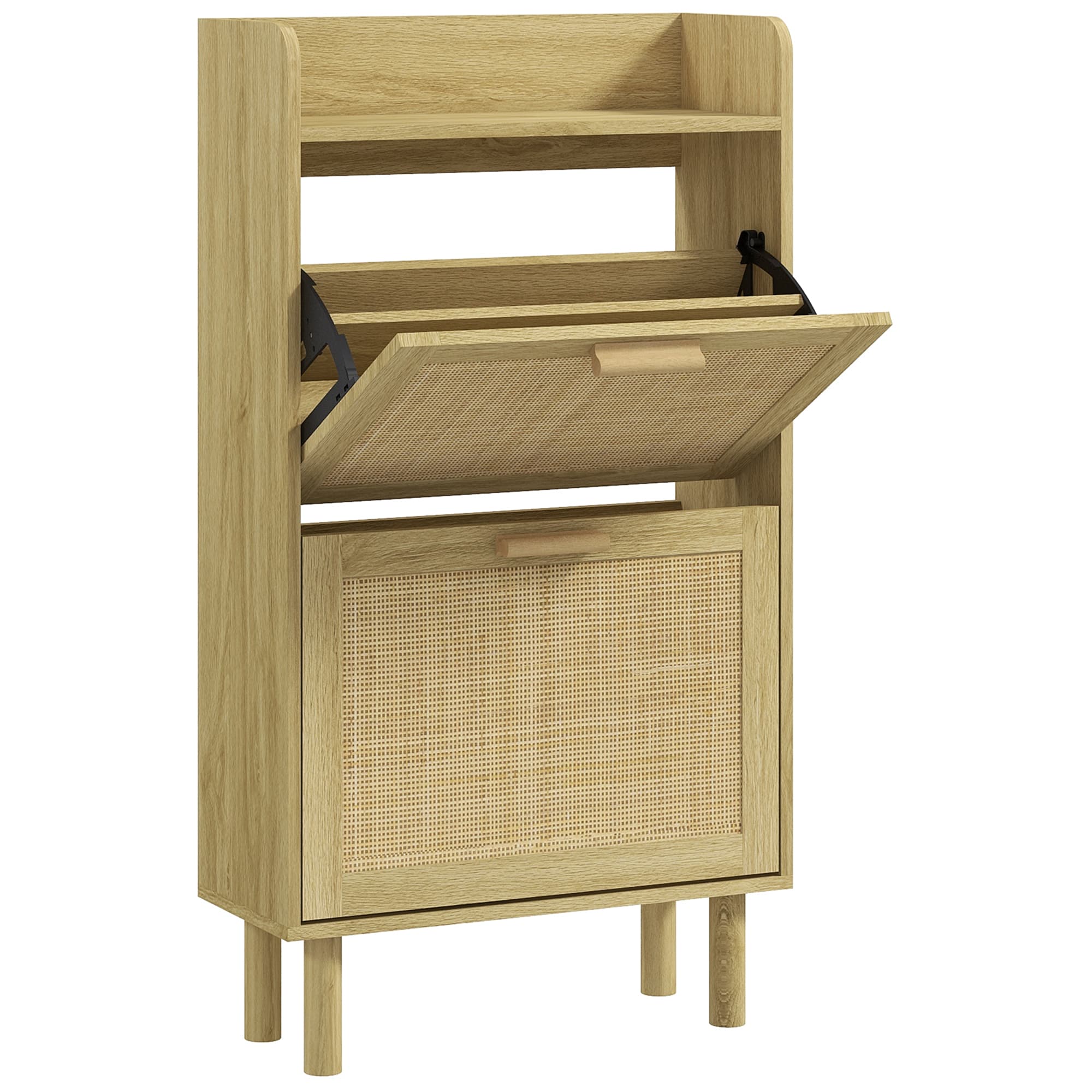 HOMCOM Meuble à chaussures 2 portes abattants étagère effet rotin tissé design bohème - dim. 80L x 24,5l x 110H cm