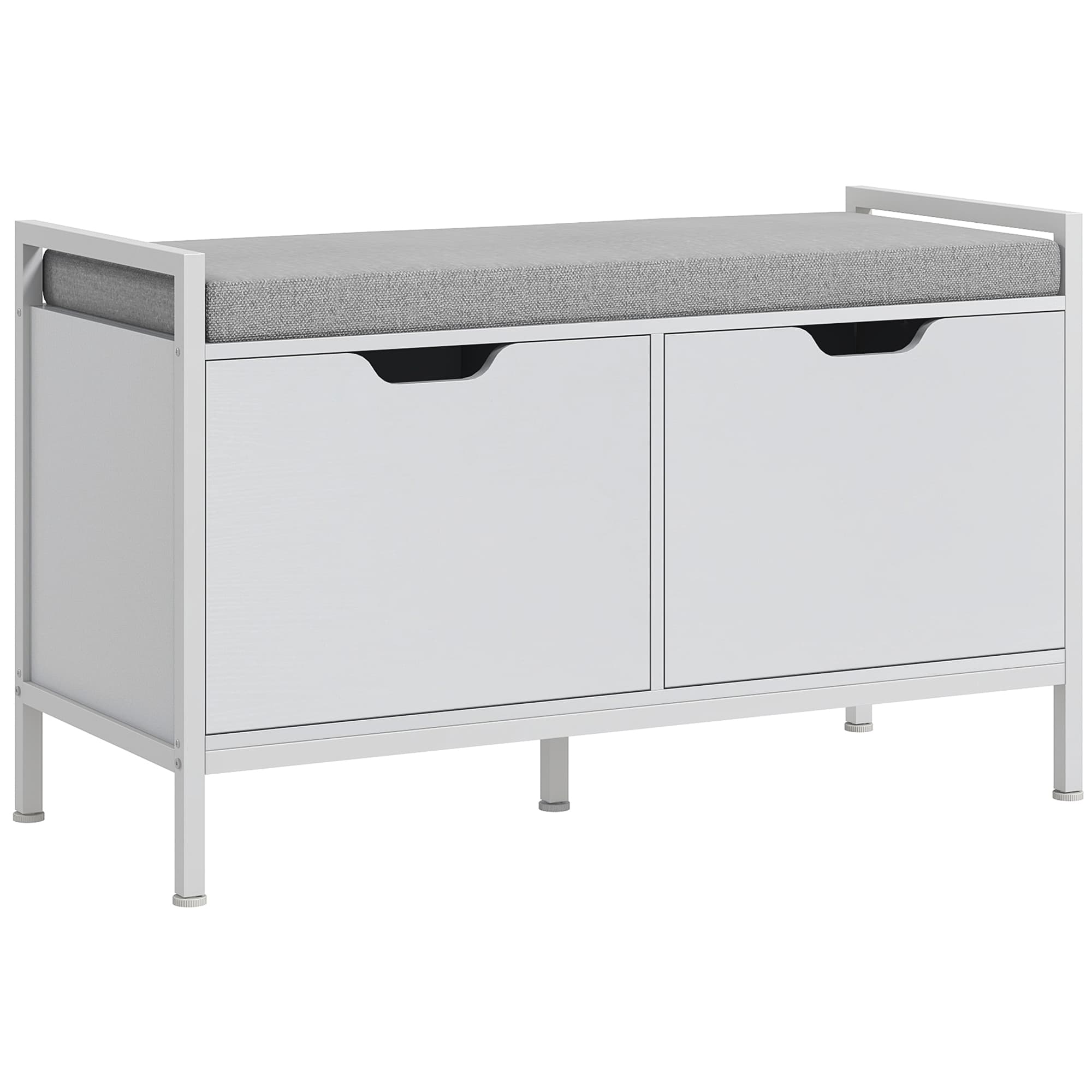 HOMCOM Banc meuble à chaussures, 2 placards, meuble d'entrée avec coussin rembourrée, 84l x 35P x 50H cm, blanc