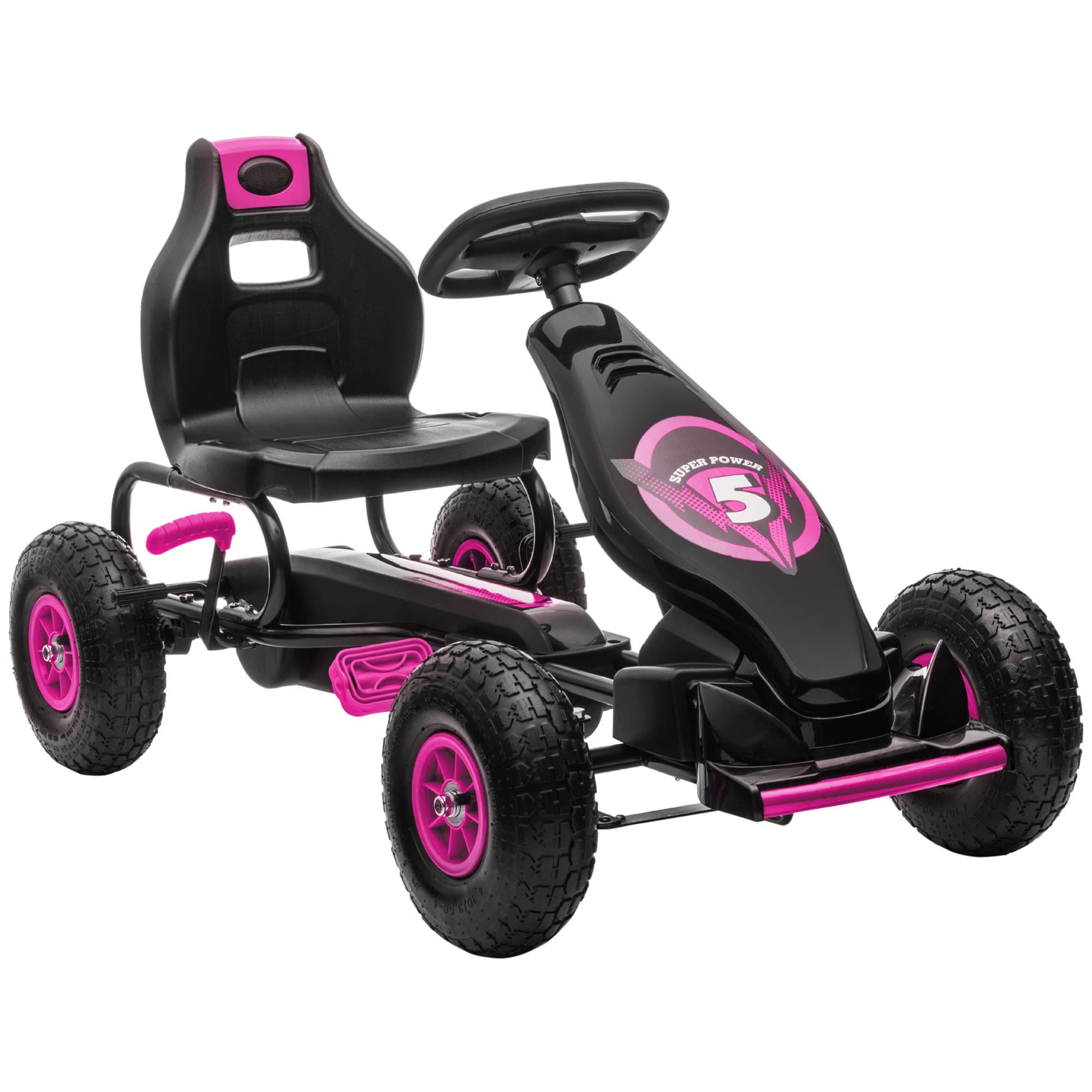 HOMCOM Kart à pédales pour enfant siège réglable 3 positions frein à main enfant de 5 à 12 ans rose noir