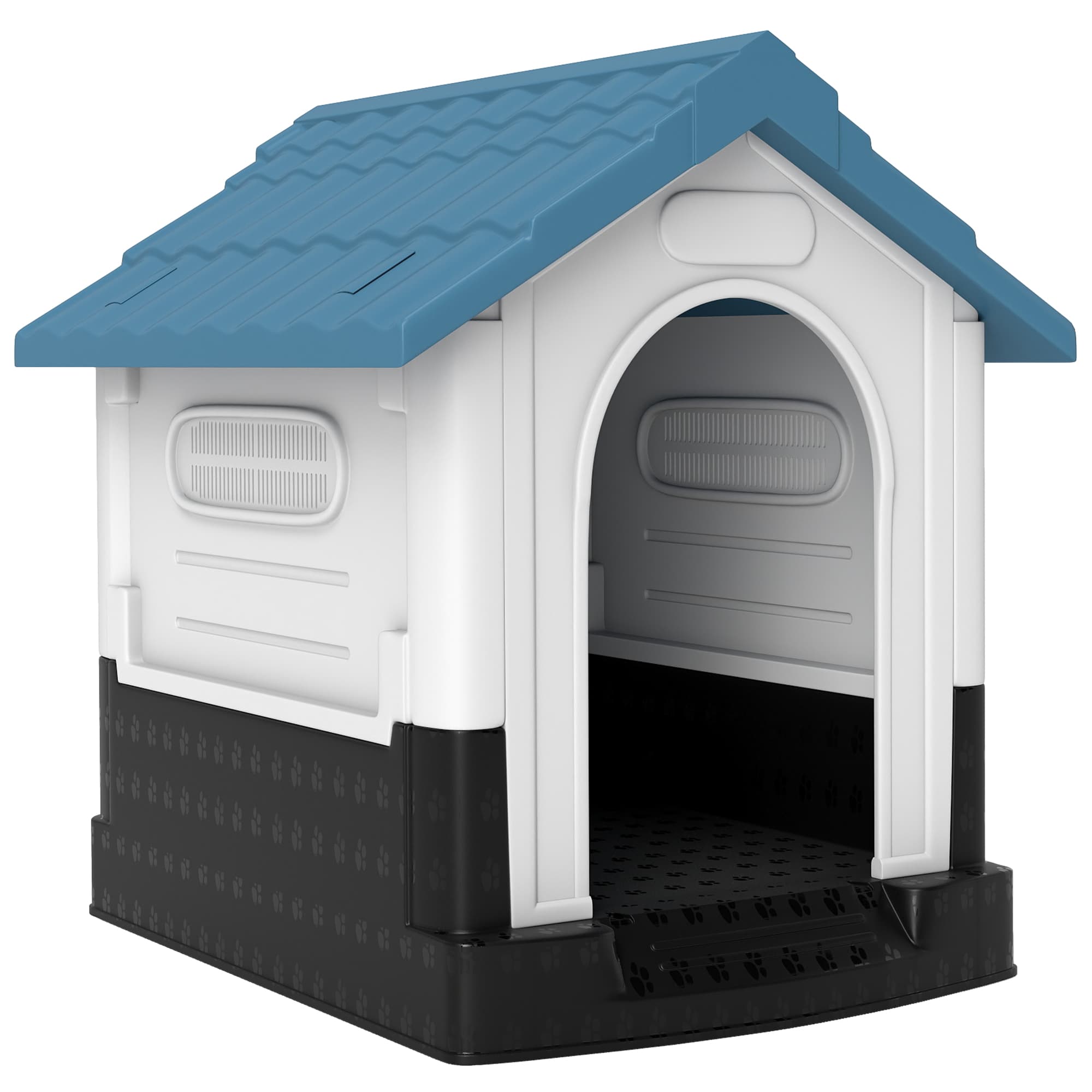 PawHut Niche Confort Extérieure Chiens Petits/Moyens Blanc Bleu 64,5x57x66cm Aosom France