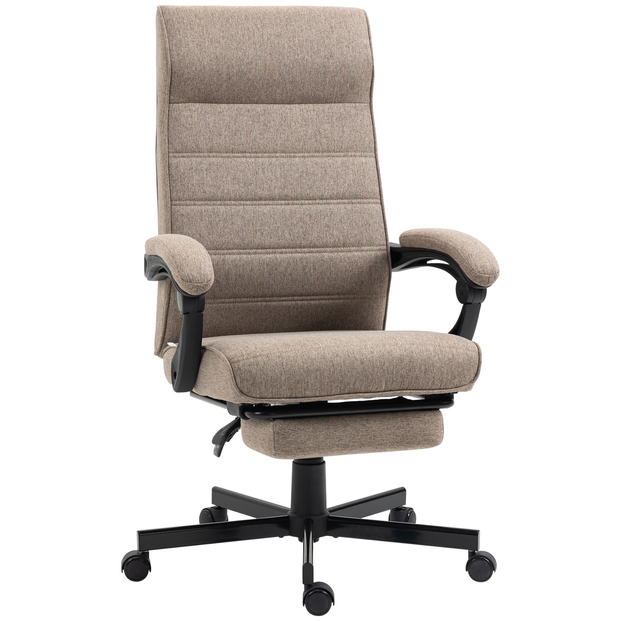 Vinsetto Fauteuil de bureau pivotant inclinable en tissu aspect lin avec accoudoirs hauteur réglable marron