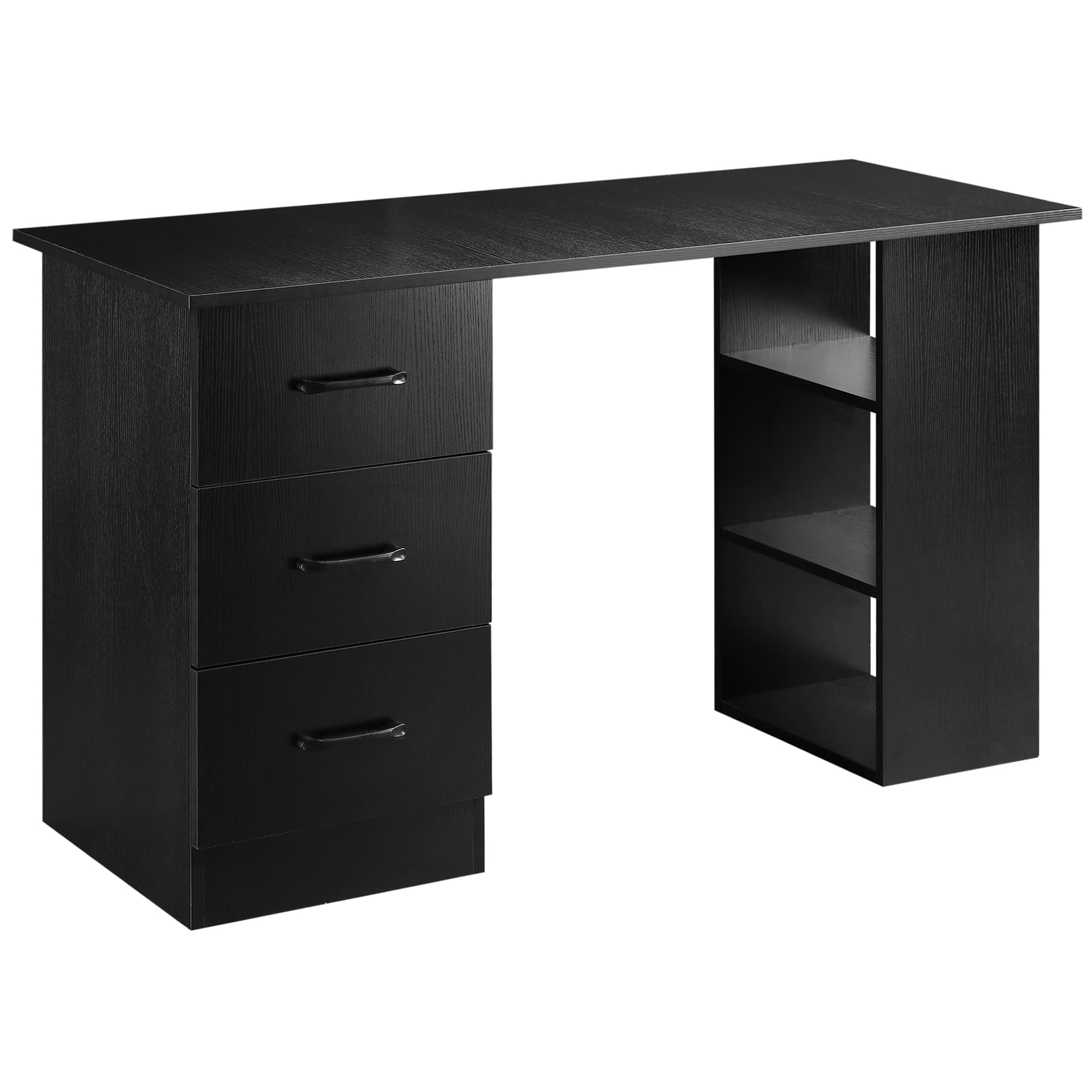 HOMCOM Bureau Informatique Meuble de Bureau 3 tiroirs coulissants + 3 étagères Grand Plateau 120L x 49l x 72H cm MDF Noir