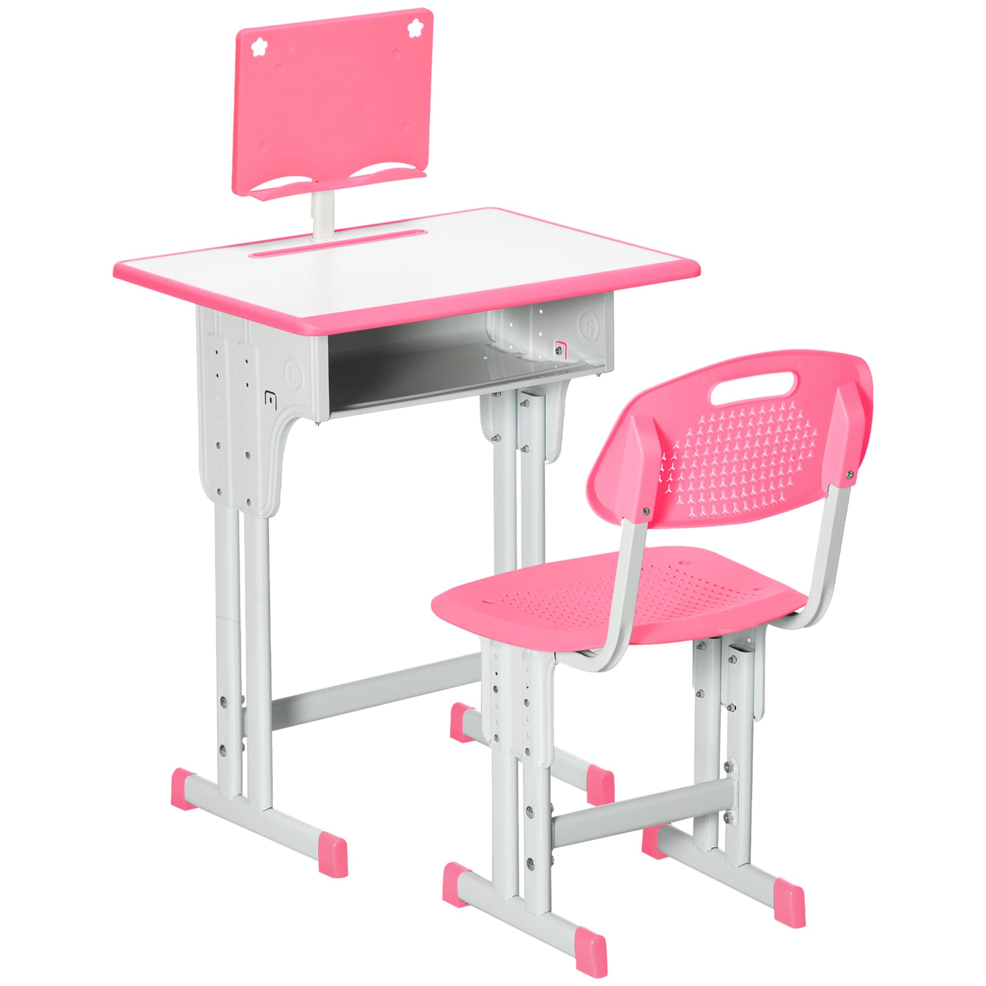 HOMCOM Bureau et chaise pour enfant avec support de lecture casier crochet et porte stylo 60 x 45x 90-102 cm rose