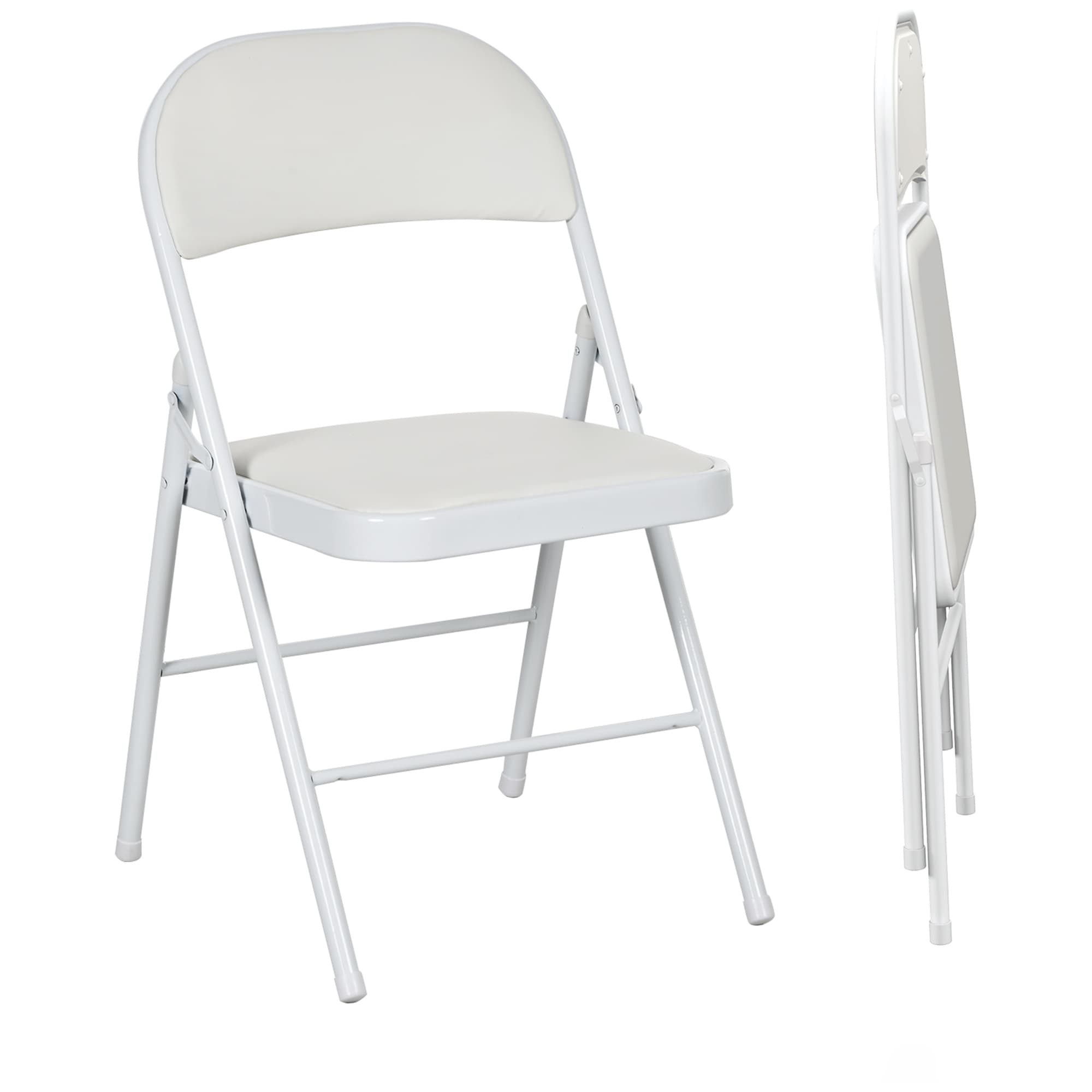 HOMCOM Lot de 2 chaises pliantes chaises de salle à manger portables cadre en acier dim. 45l x 46P x 78H cm blanc