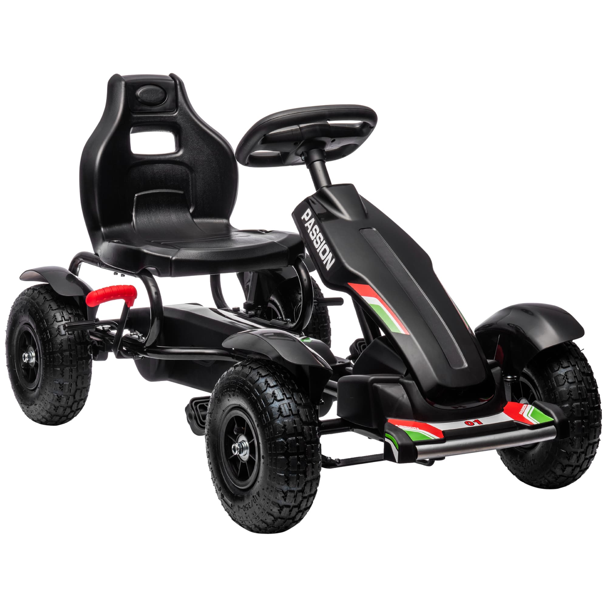 HOMCOM Kart à pédales BFR pour enfant siège réglable 3 positions frein à main enfant de 5 à 12 ans noir