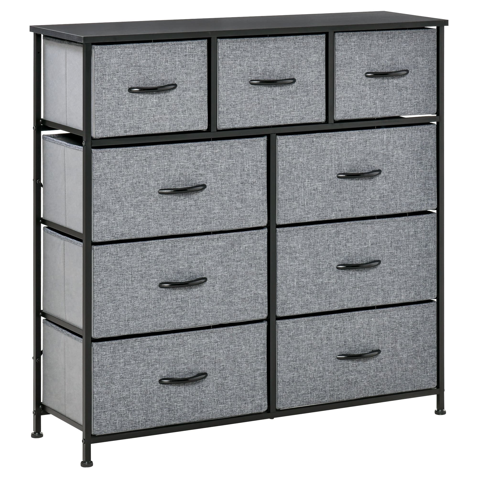 HOMCOM Commode Pliante 9 Tiroirs Tissu Noir Gris Salon Chambre 100x30x100cm Aosom France