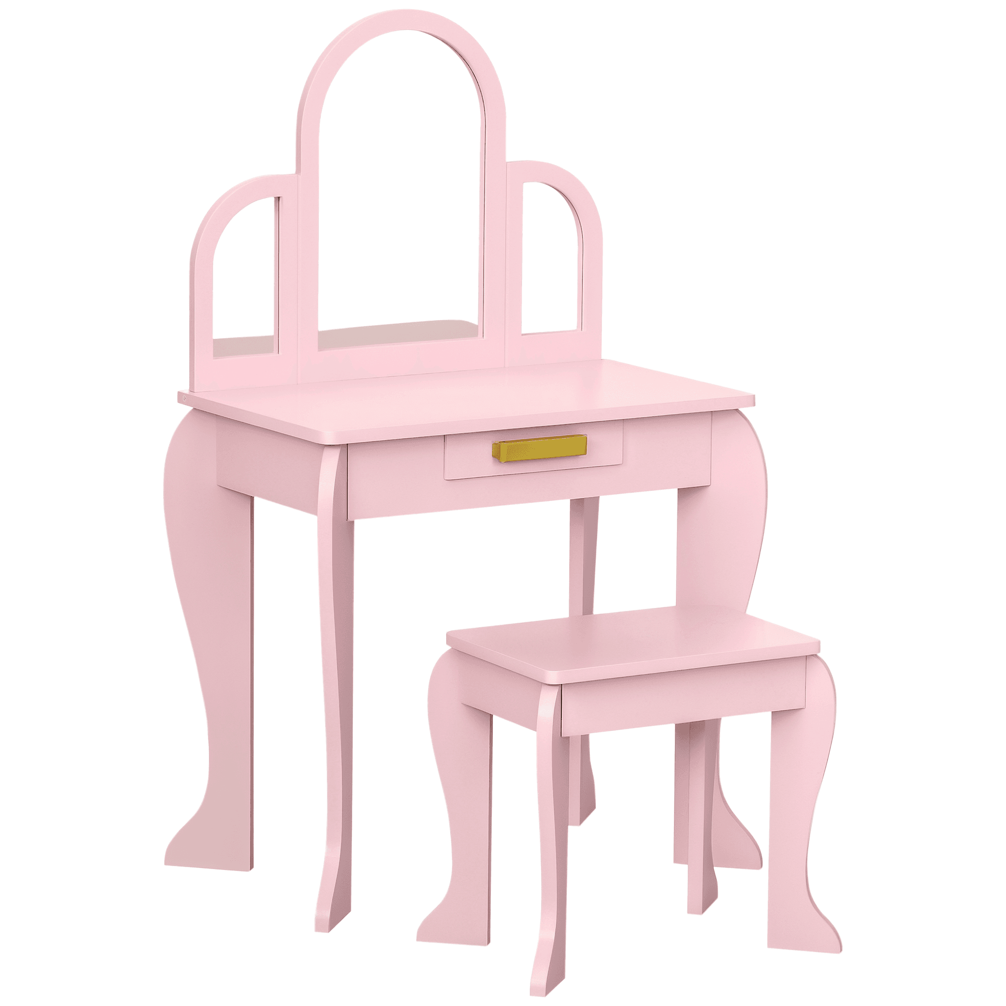 HOMCOM Coiffeuse pour enfant avec tabouret 3 miroirs et tiroir 3 à 6 ans 52 x 32 x 85 cm rose