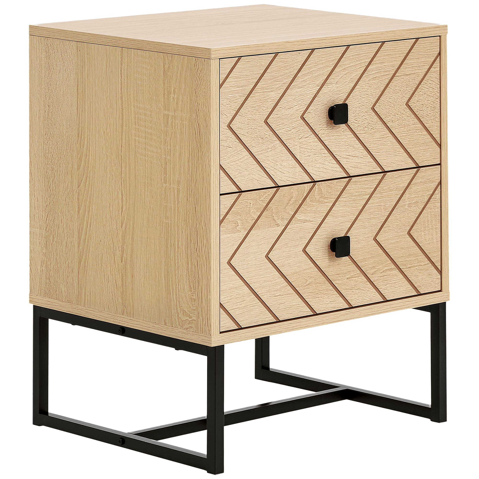 HOMCOM Table de Chevet Table de Nuit Style Graphique 48L x 39,5l x 60H cm 2 tiroirs métal Noir Panneaux Particules MDF Imitation Bois Clair