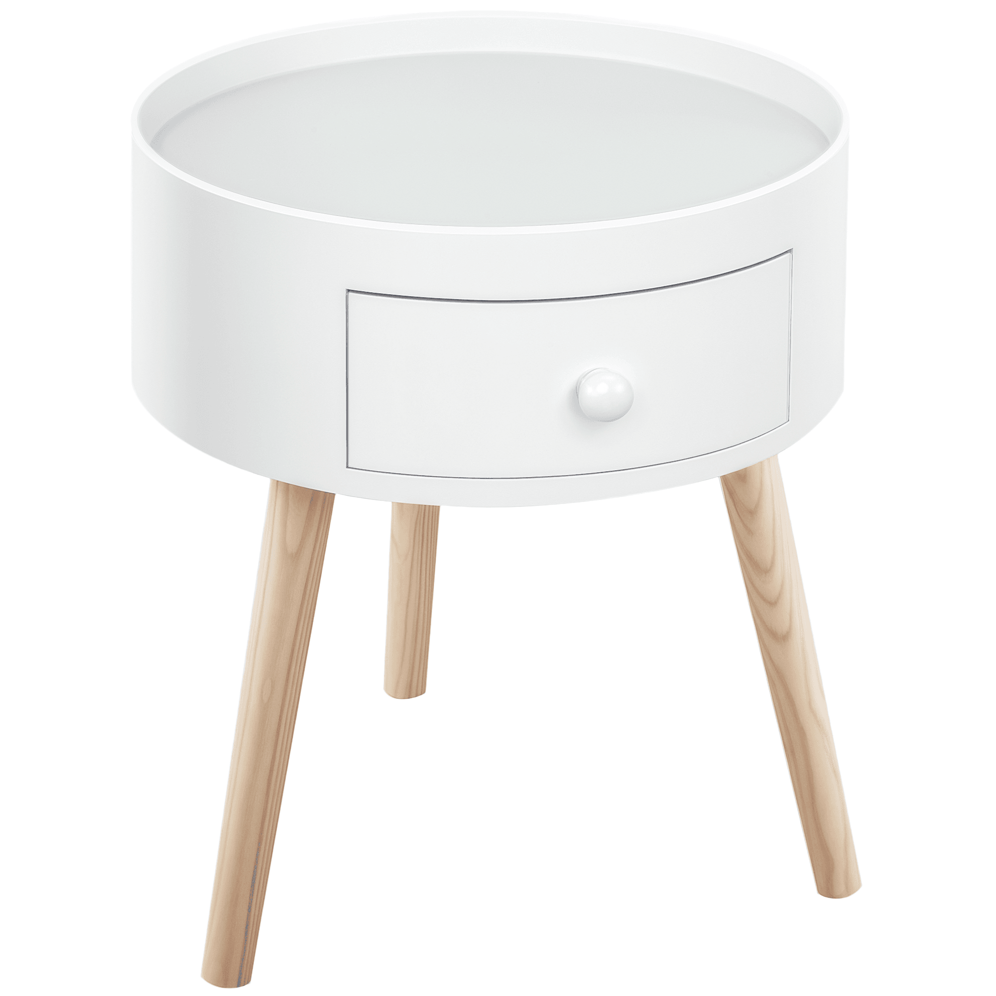HOMCOM Chevet table de nuit ronde design scandinave tiroir bicolore pieds effilés inclinés bois massif chêne clair blanc