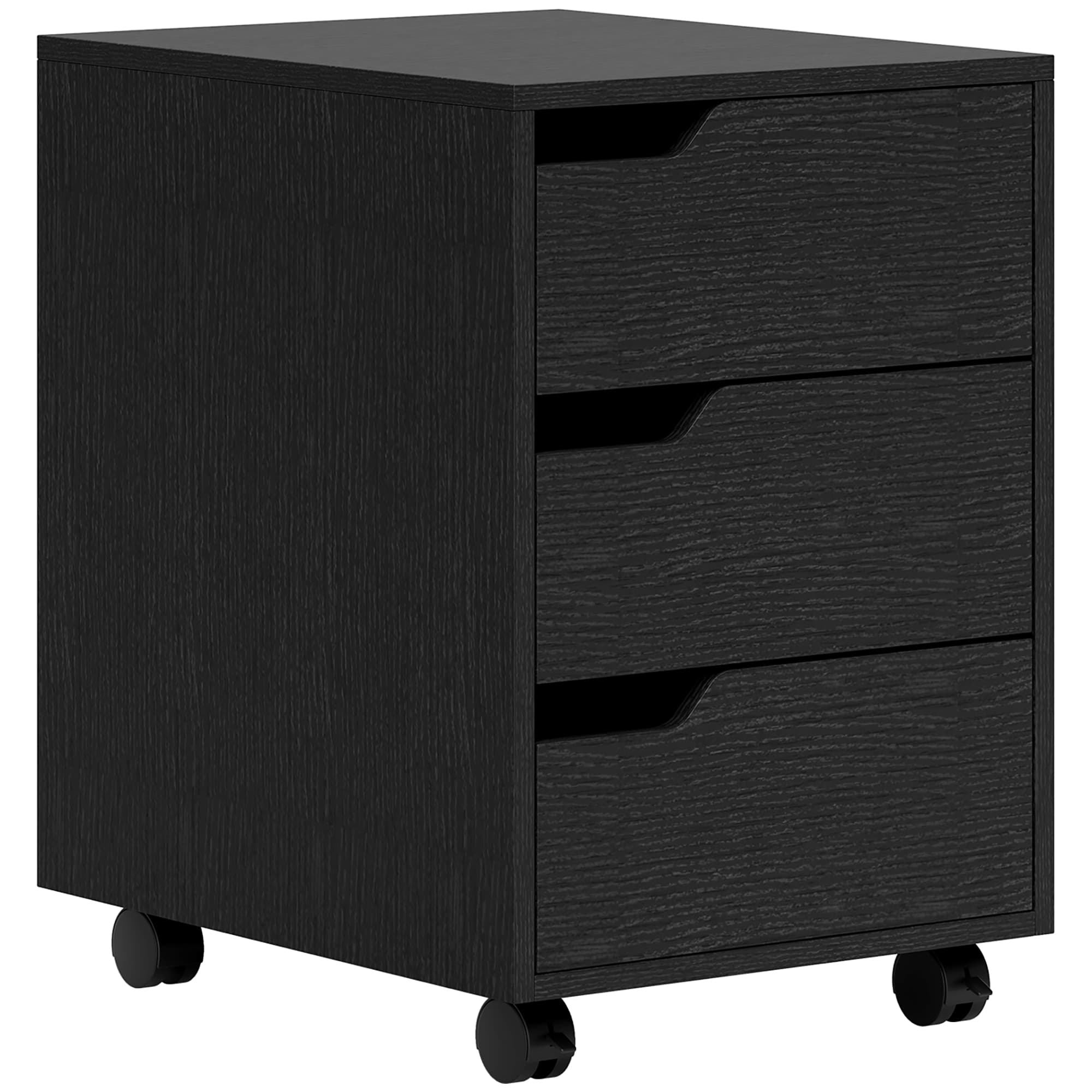 HOMCOM Caisson bureau mobile, meuble rangement bureau sur roulettes, 3 tiroirs, 40x50x57,5cm, noir