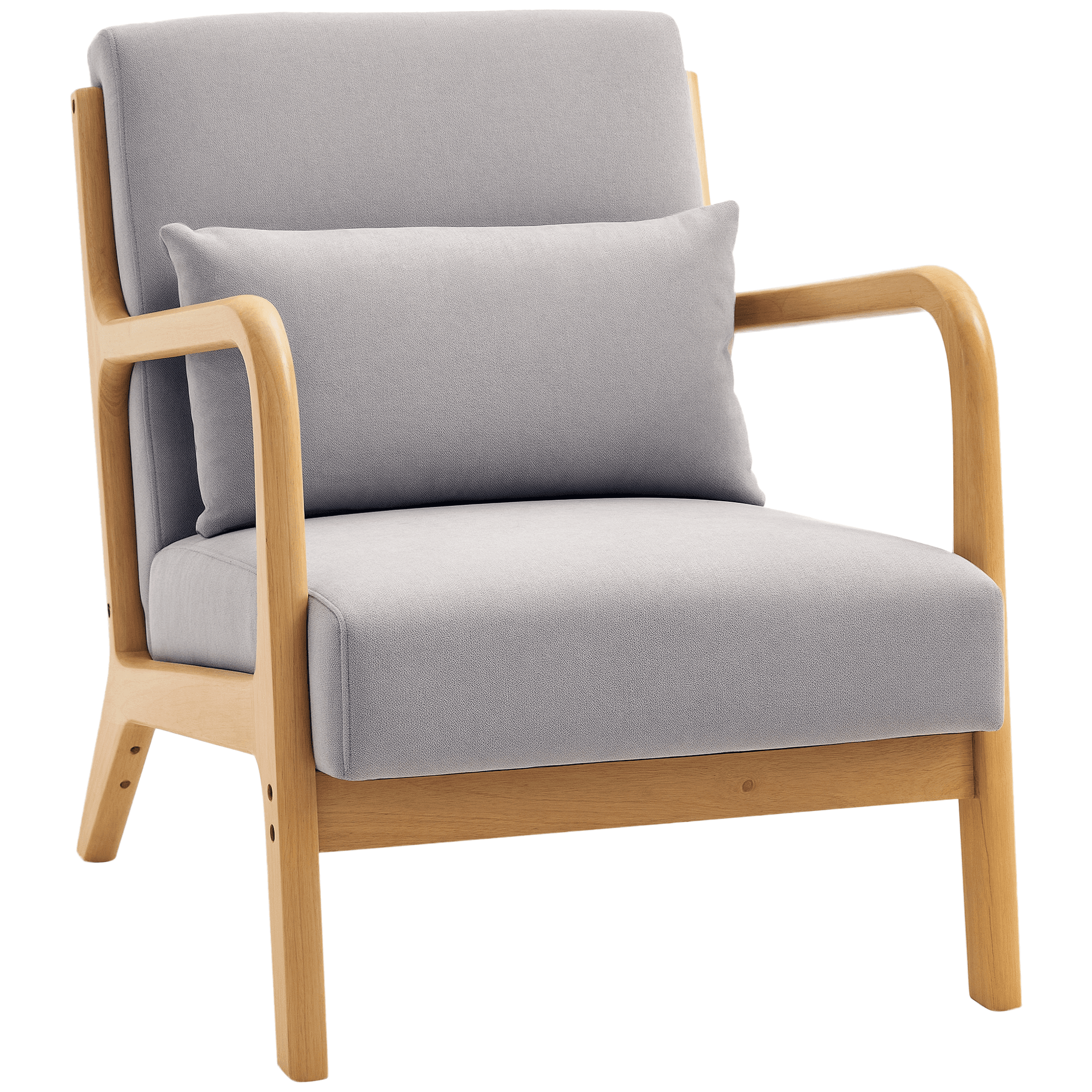 HOMCOM Fauteuil de salon design moderne chaise de loisirs avec coussin et pieds en bois de caoutchouc 61 x 71 x 76 cm gris