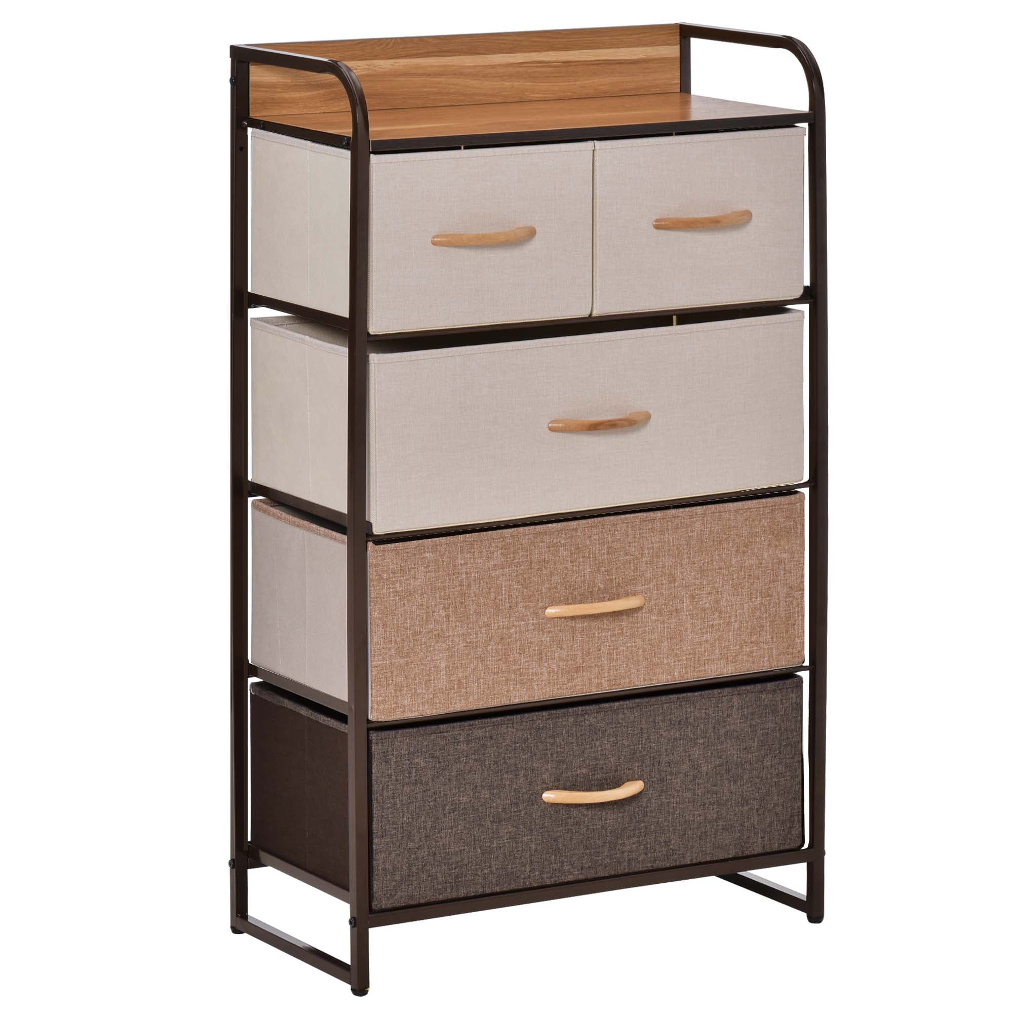 HOMCOM Commode Meuble de Rangement 5 tiroirs Pliables en Tissu 58 x 29 x 99 cm Multicolore