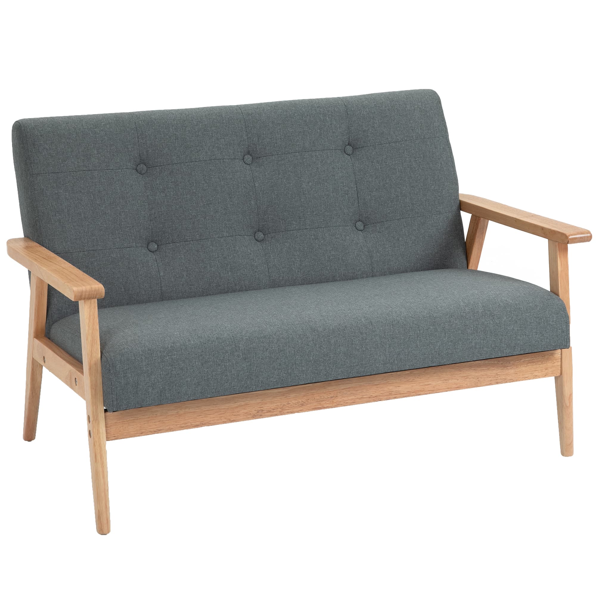 Canapé 2 Places HOMCOM Canapé en Tissu Double Canapé Rembourré Compact Design Loveseat en Lin Bois de Caoutchouc Gris 115 x 66,5 x 73 cm