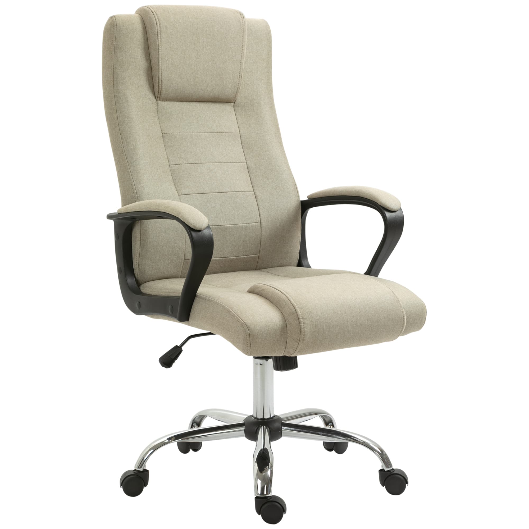 Vinsetto Fauteuil de bureau en imitation de lin, réglable en hauteur, fonction de bascule, 5 roulettes, Beige