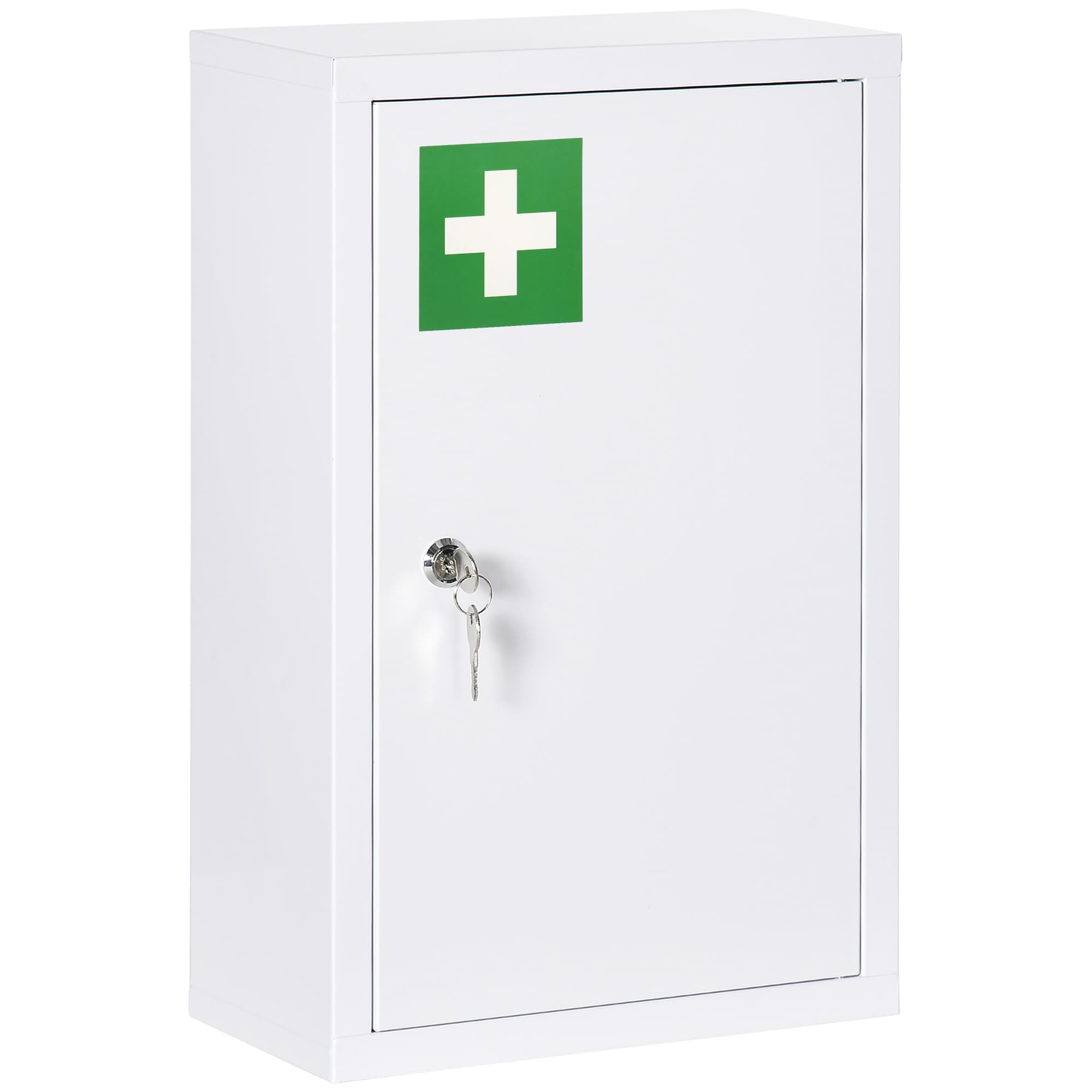 kleankin Armoire à pharmacie armoire à médicaments murale à 3 niveaux avec porte verrouillable 2 clés en acier, blanc