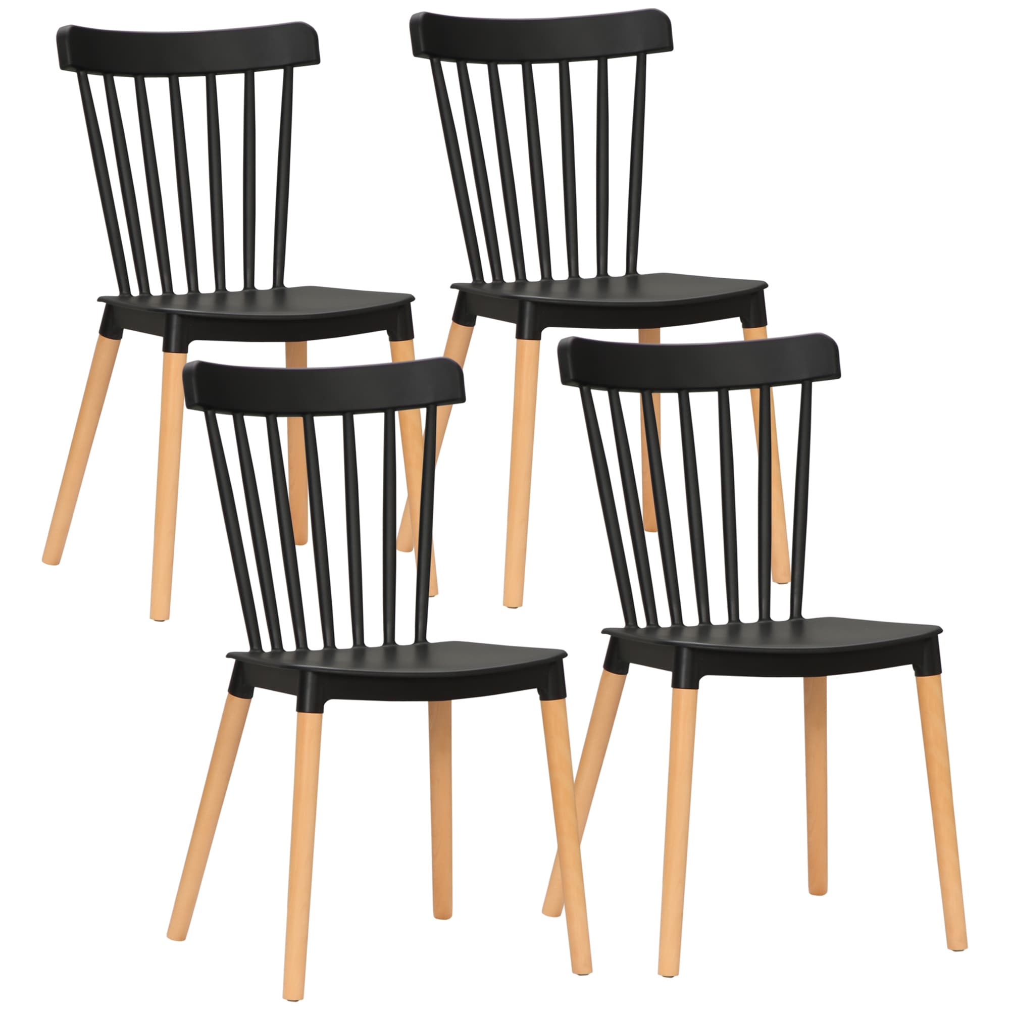 HOMCOM Lot de 4 chaises style scandinave dossier haut assise en polypropylène pieds en hêtre 48 x 52,5 x 83 cm noir