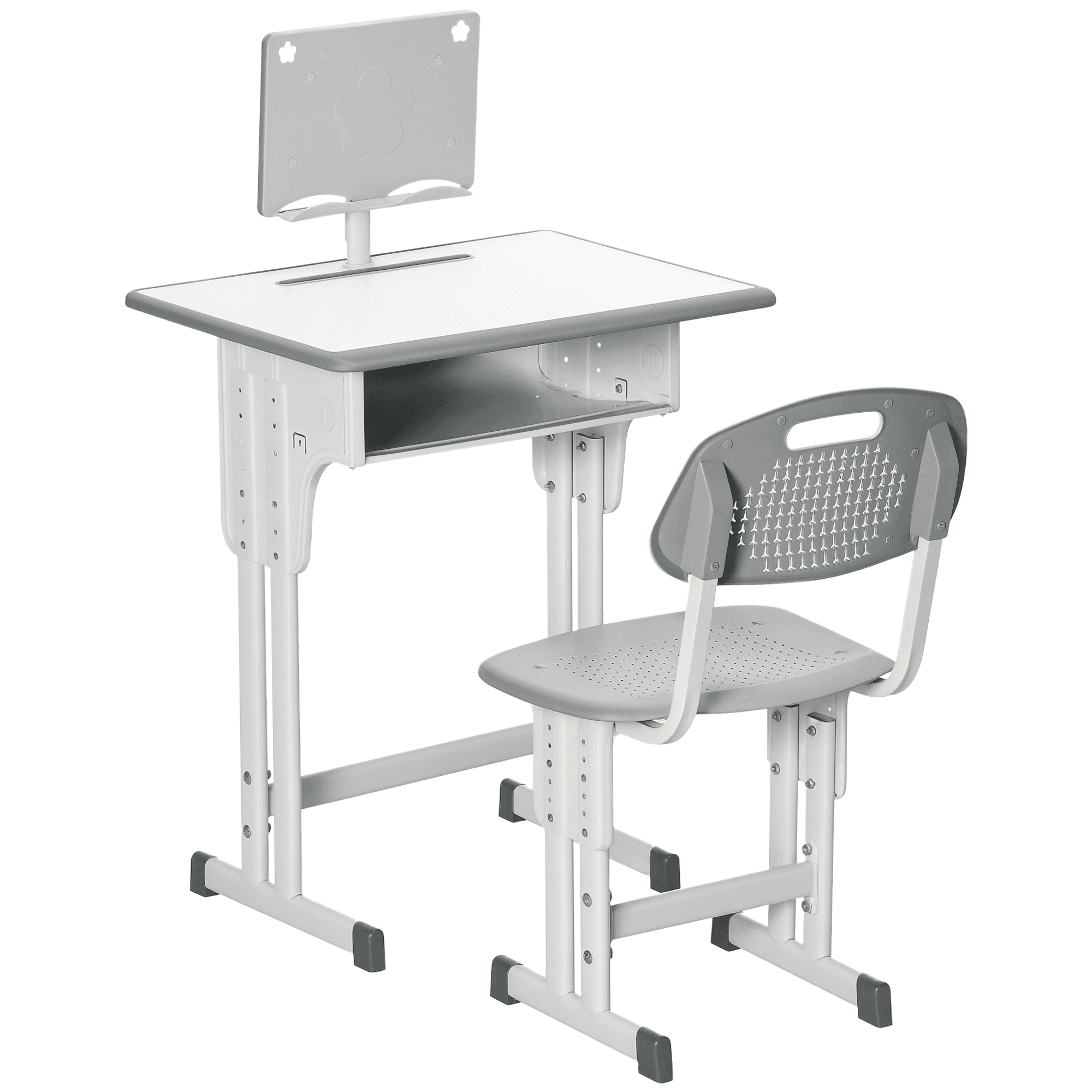 HOMCOM Bureau et chaise pour enfant avec support de lecture casier crochet et porte stylo 60 x 45x 90-102 cm gris