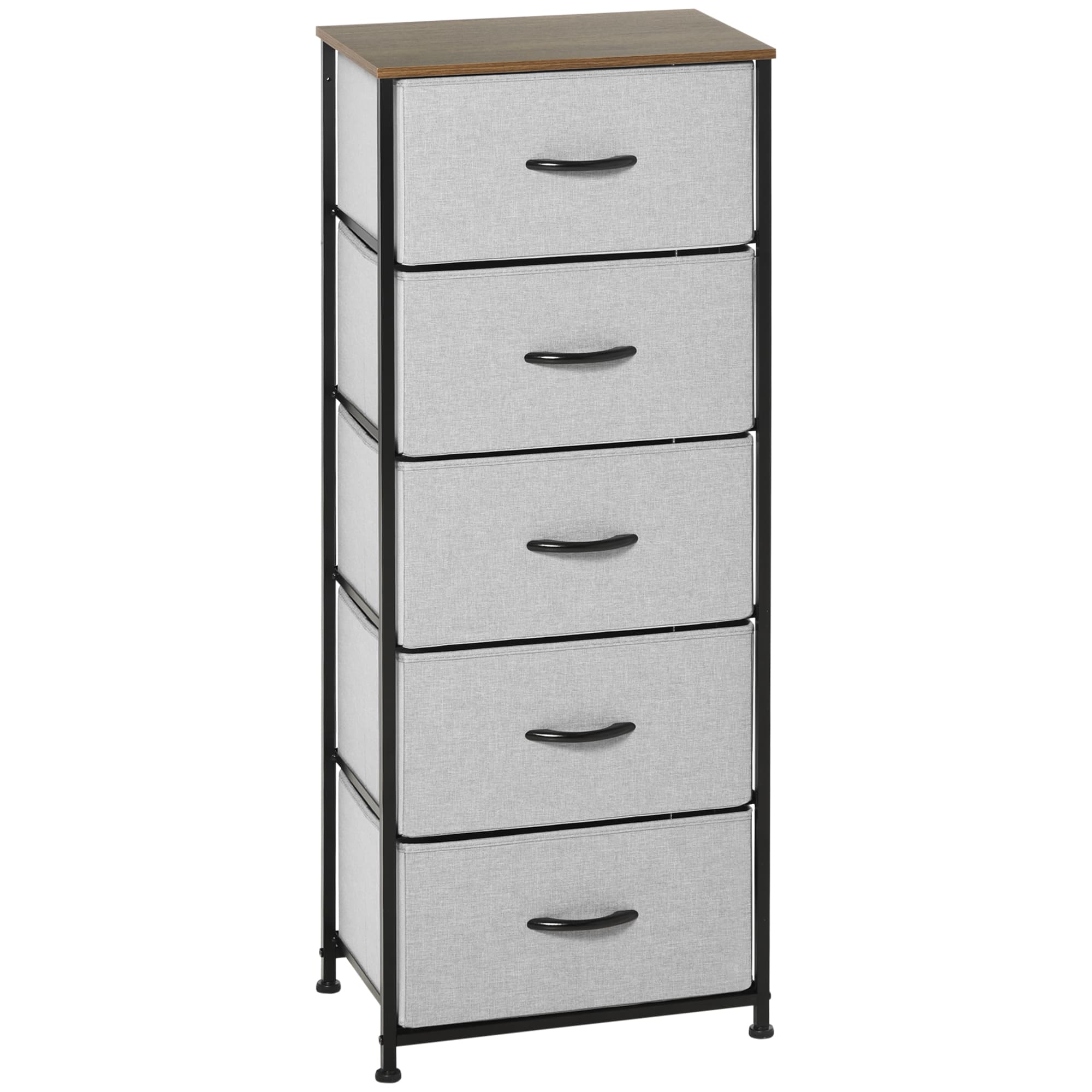 HOMCOM Commode Pliante 5 Tiroirs Tissu Gris Structure Acier Noir 45x30x116 cm Aosom France