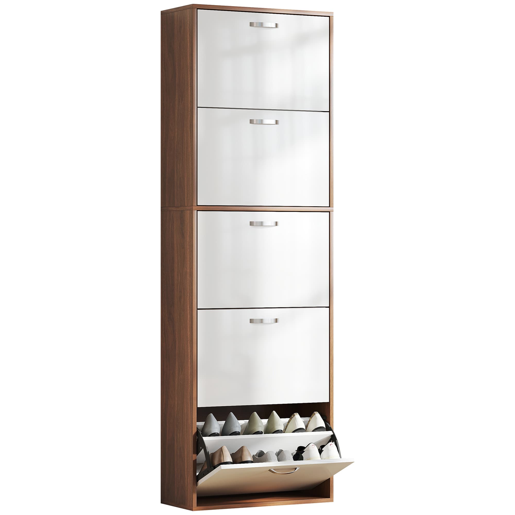 Homcom Meuble à chaussures Armoire à Chaussures design contemporain 5 portes Blanc et Marron Foncé 60 x 28 x 189 cm