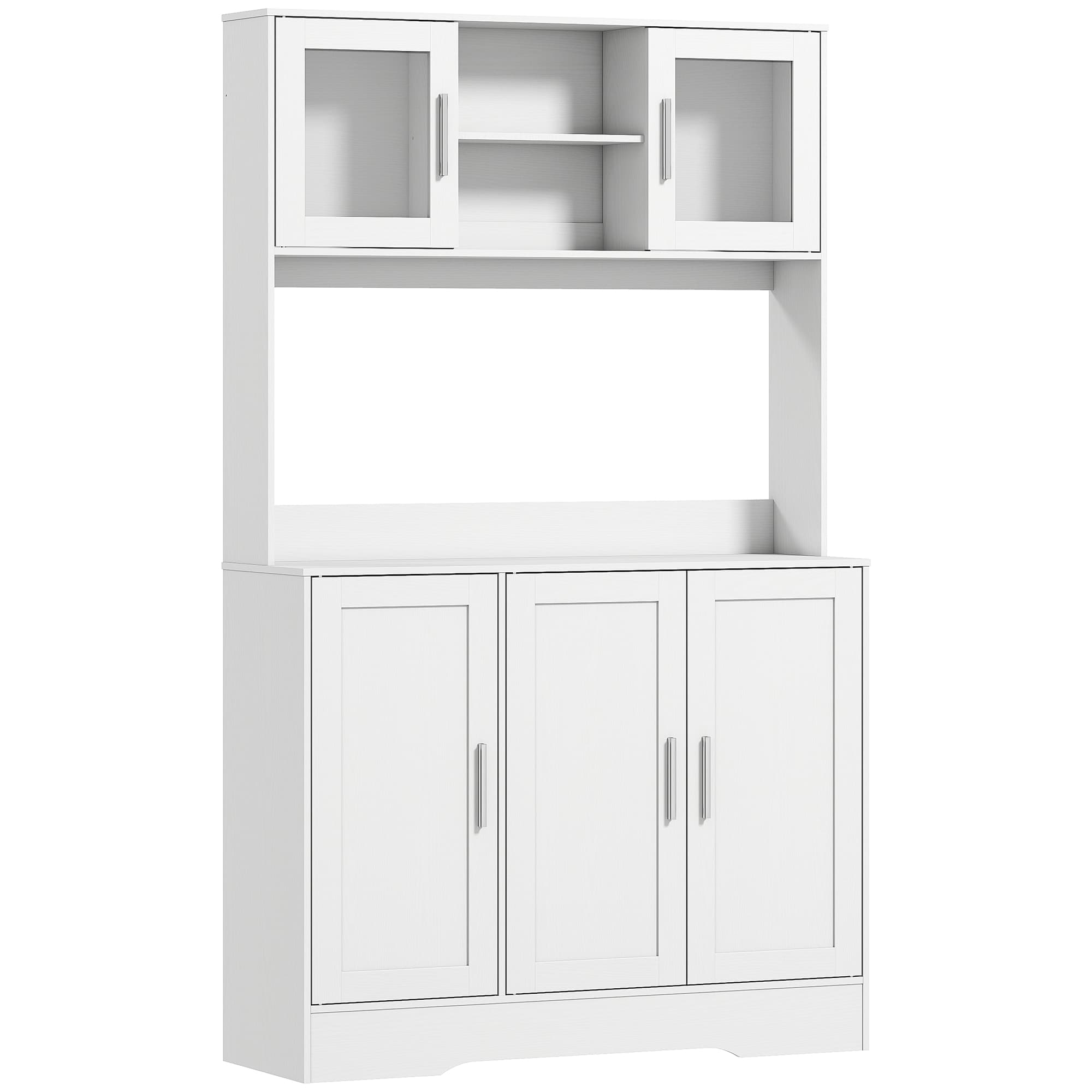 HOMCOM Armoire de cuisine scandinave avec placards, compartiments ouverts, portes vitrées et plan de travail, blanc