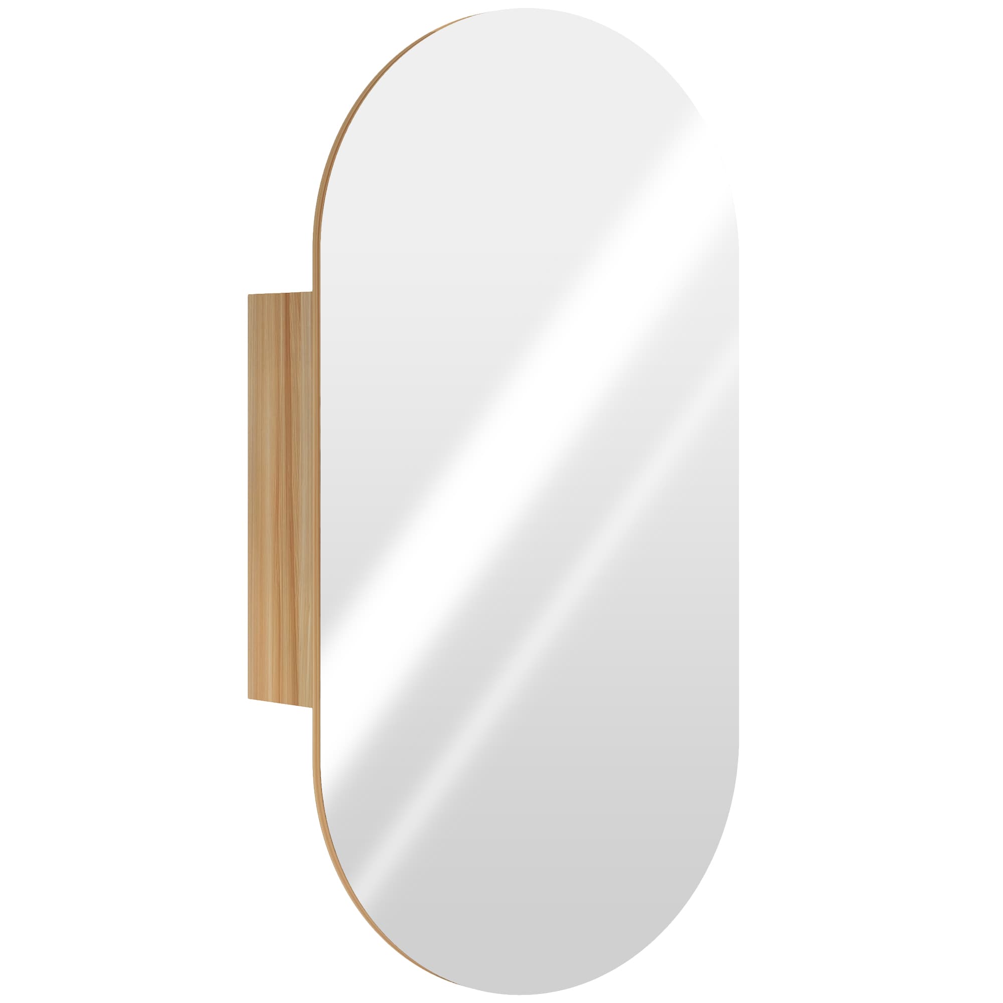 HOMCOM Armoire murale salle de bain avec miroir ovale 45 x 90 cm moderne sans cadre bois naturel
