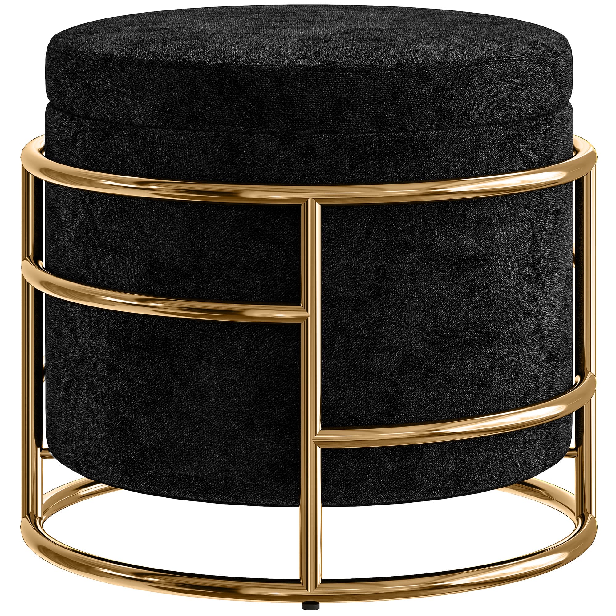 HOMCOM Pouf de rangement rembourré, repose-pieds en cadre métallique, doré, Noir