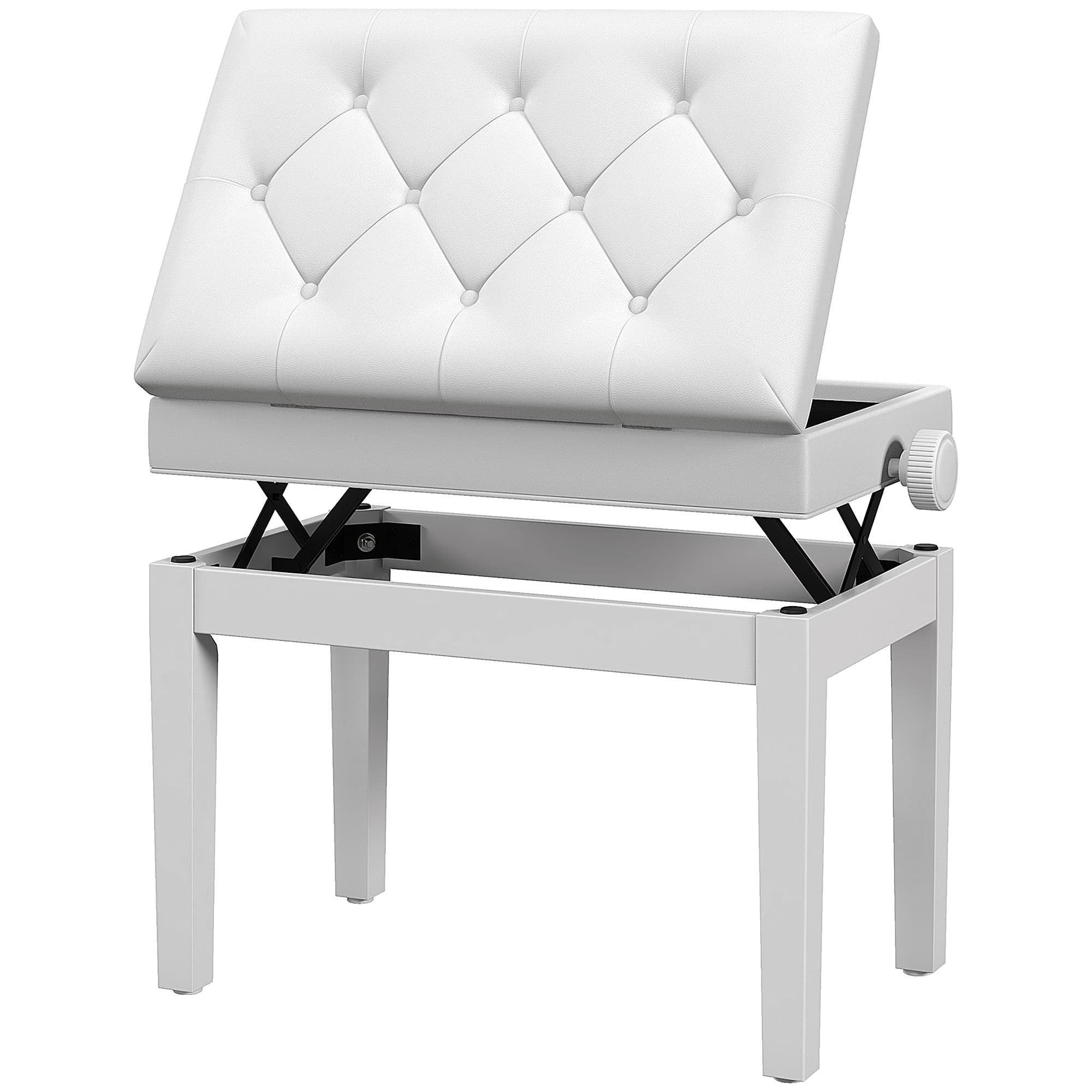 HOMCOM Banco pour Piano avec Ajustable en Hauteur de 48 à 58 cm Espace de Rangement Pieds en Bois Blanc