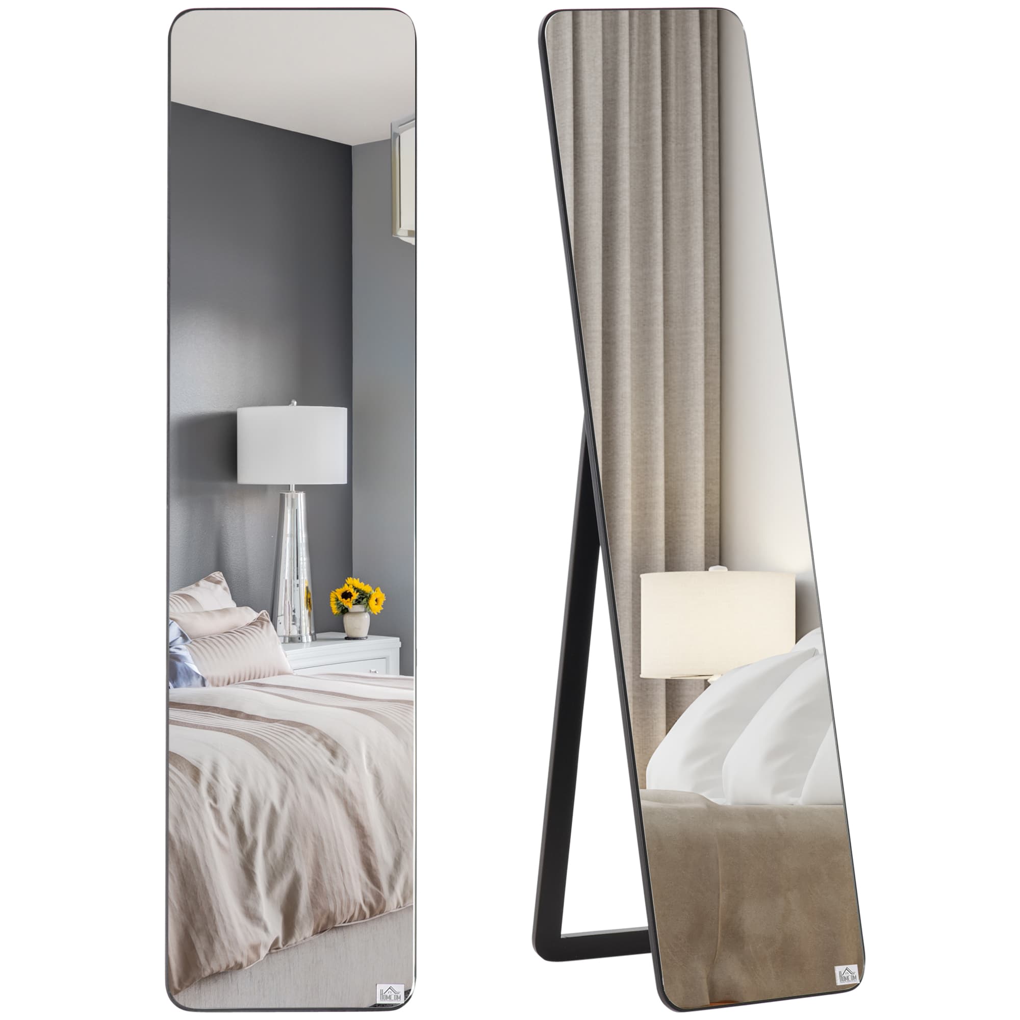 HOMCOM Miroir sur Pied et Mural Miroir rectangulaire Style contemporain dim. 37L x 43l x 156H cm MDF Aspect Noir