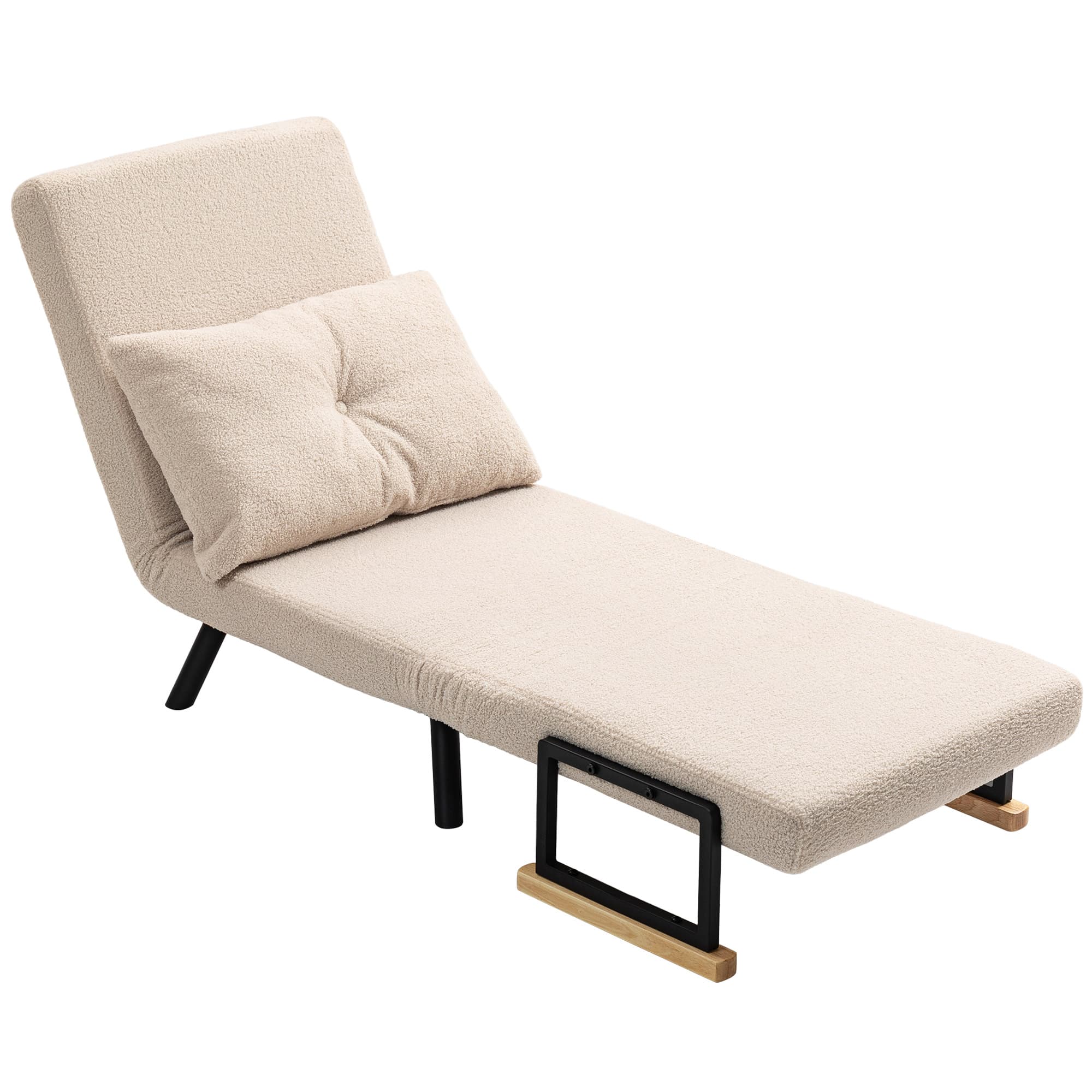 HOMCOM Canapé-lit Individuel Pliant Canapé-lit Convertible 4 en 1 Dossier Réglable sur 5 Niveaux et Coussin 63x73x81 cm Beige