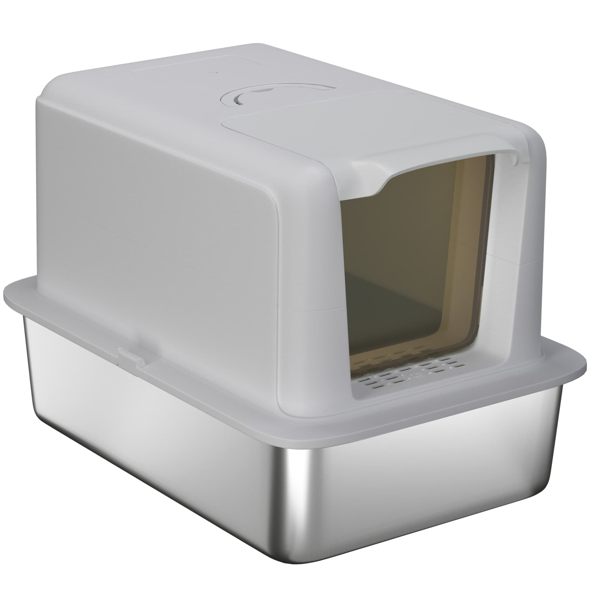 PawHut Litière pour chat, Bac en acier inoxydable, Filtre, Pelle, pour chats jusqu'à 6 kg, 40,5 x 60,5 x 41,5 cm, Gris/Argent