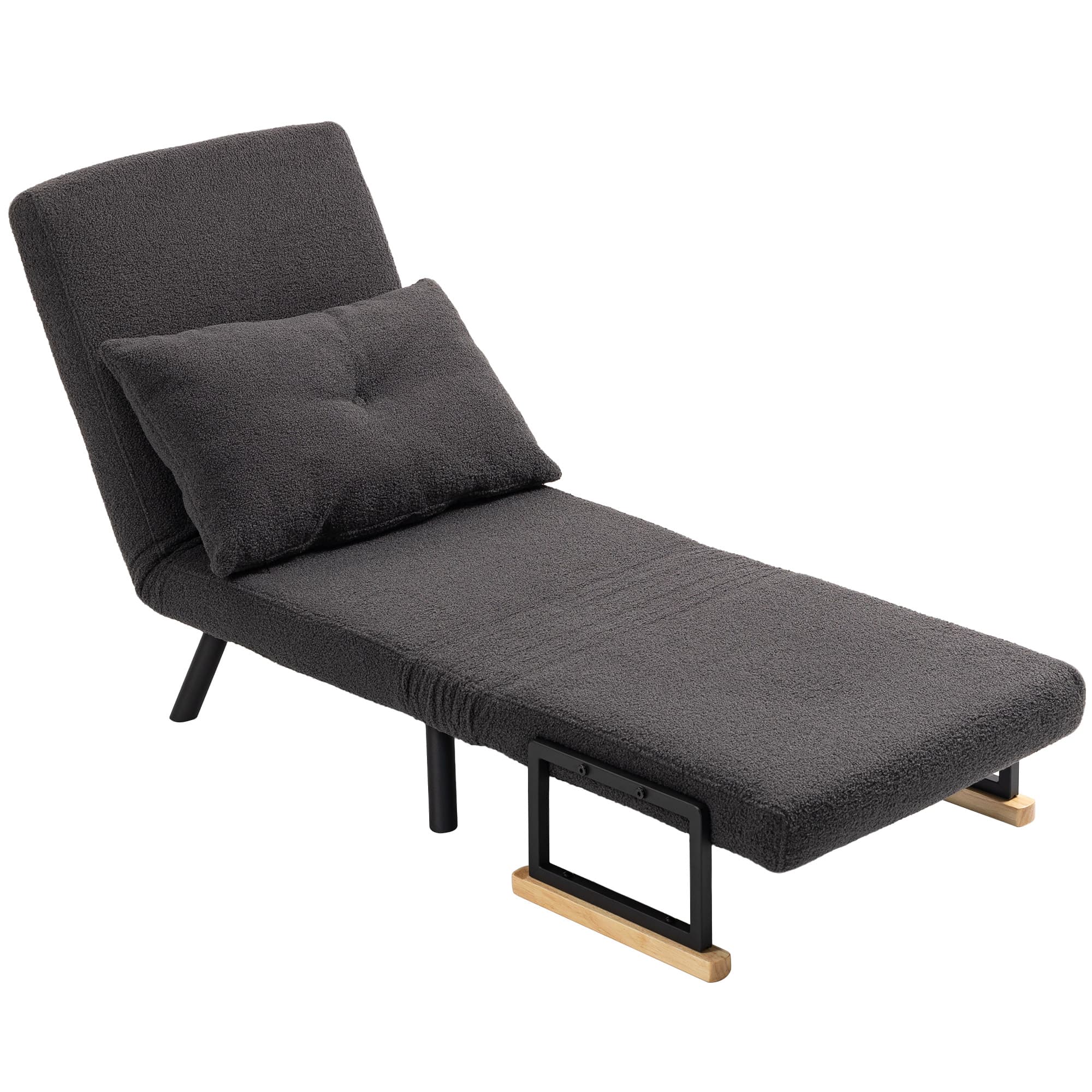 HOMCOM Canapé-Lit Individuel Pliable Fauteuil Lit Convertible 4 en 1 Dossier Réglable sur 5 Niveaux et Coussin 63x73x81 cm Gris