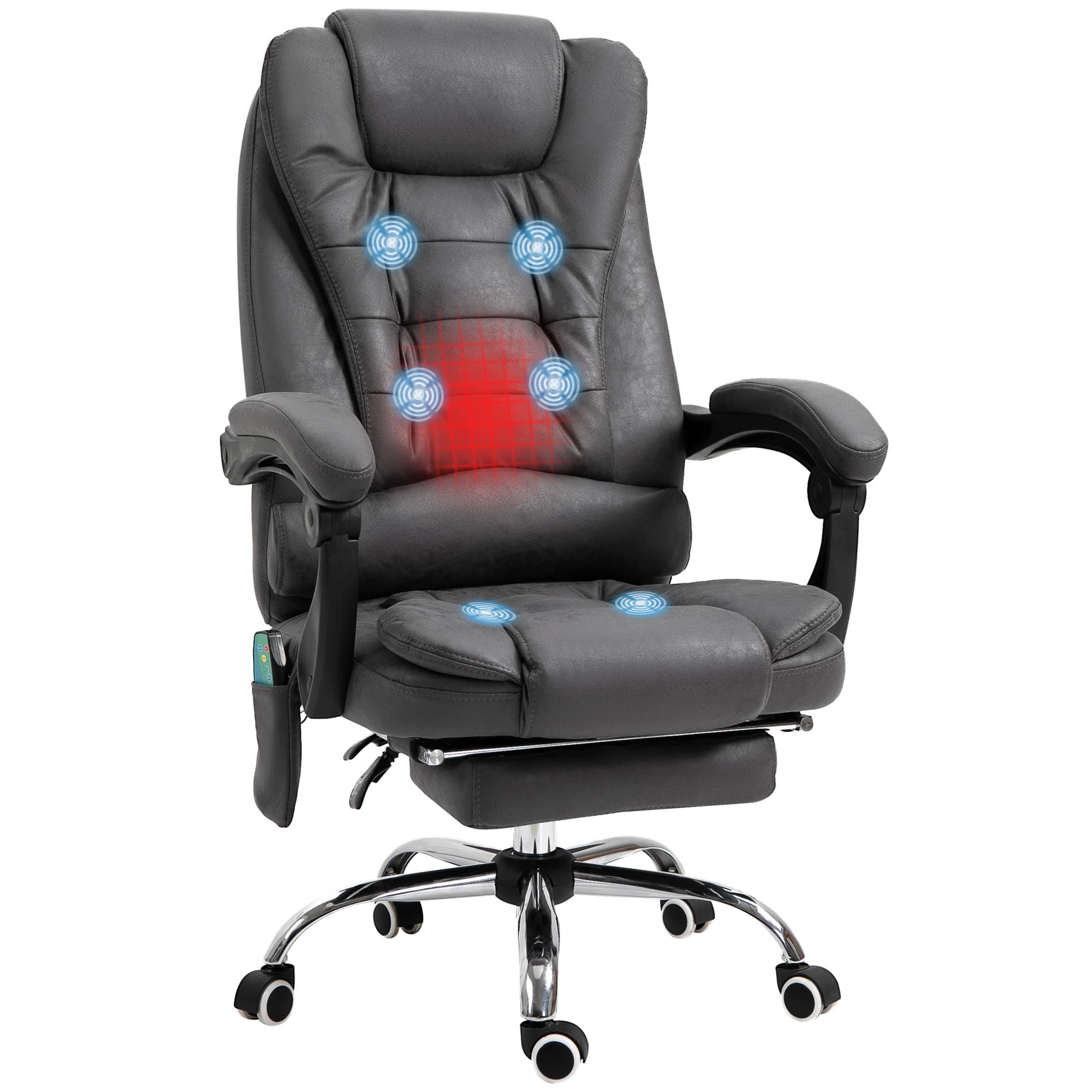 Vinsetto Fauteuil de bureau massant chauffant hauteur réglable dossier inclinable repose-pied + coussin lombaires intégrés
