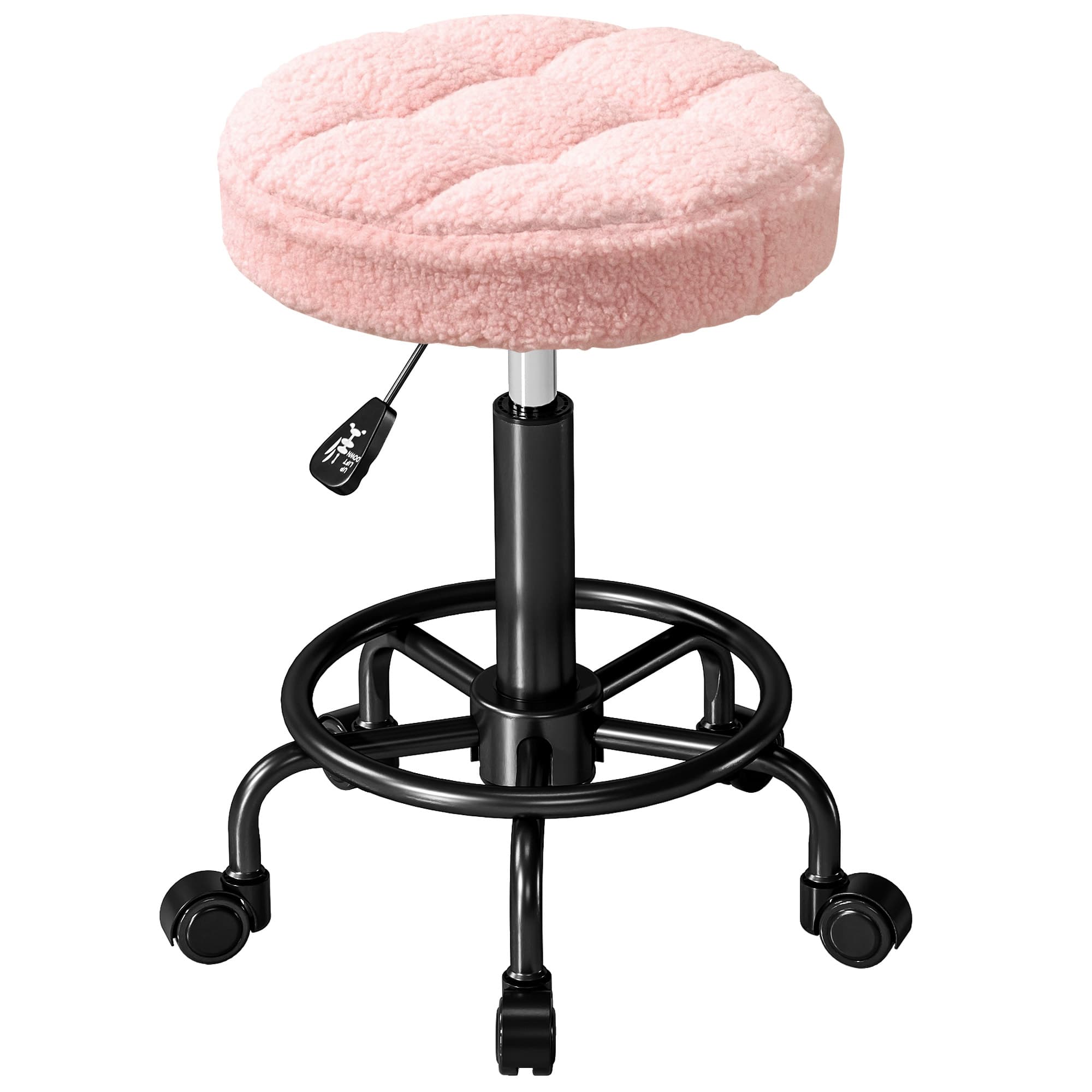 HOMCOM Tabouret roulant réglable en hauteur Tabouret pivotant 55-66 cm Tabouret de travail 360° pivotant Ø50 x 50-66 cm Rose