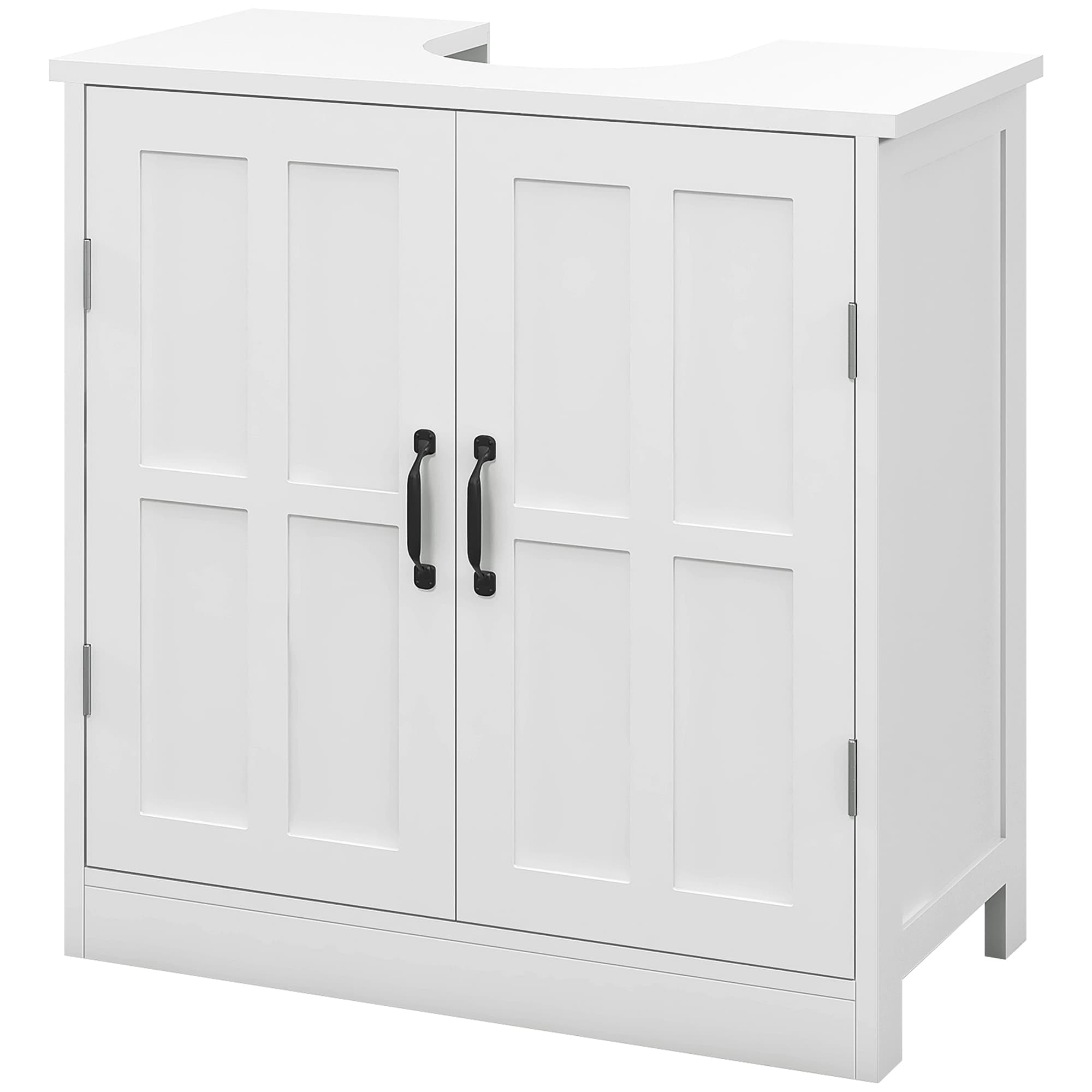 kleankin Meuble sous lavabo salle de bain meuble sous vasque avec double porte et étagère réglable, 60x30x60cm, blanc