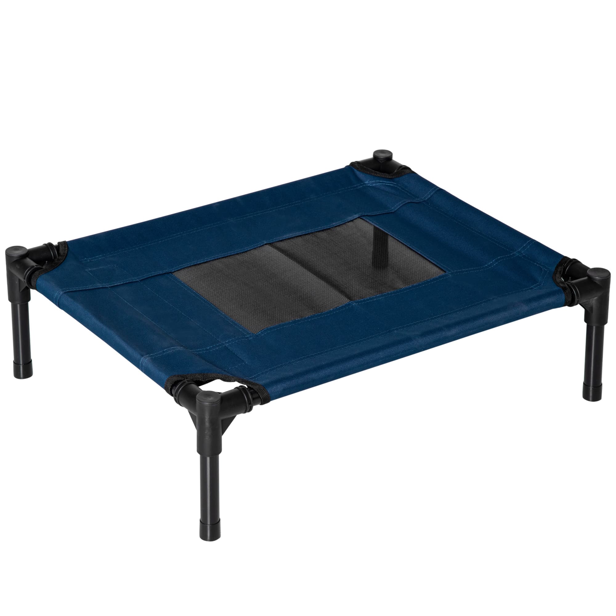 PawHut Lit surélevé pour chiens chats animaux de compagnie tissu oxford textilène micro-perforé 61 x 46 x 18 cm bleu et noir