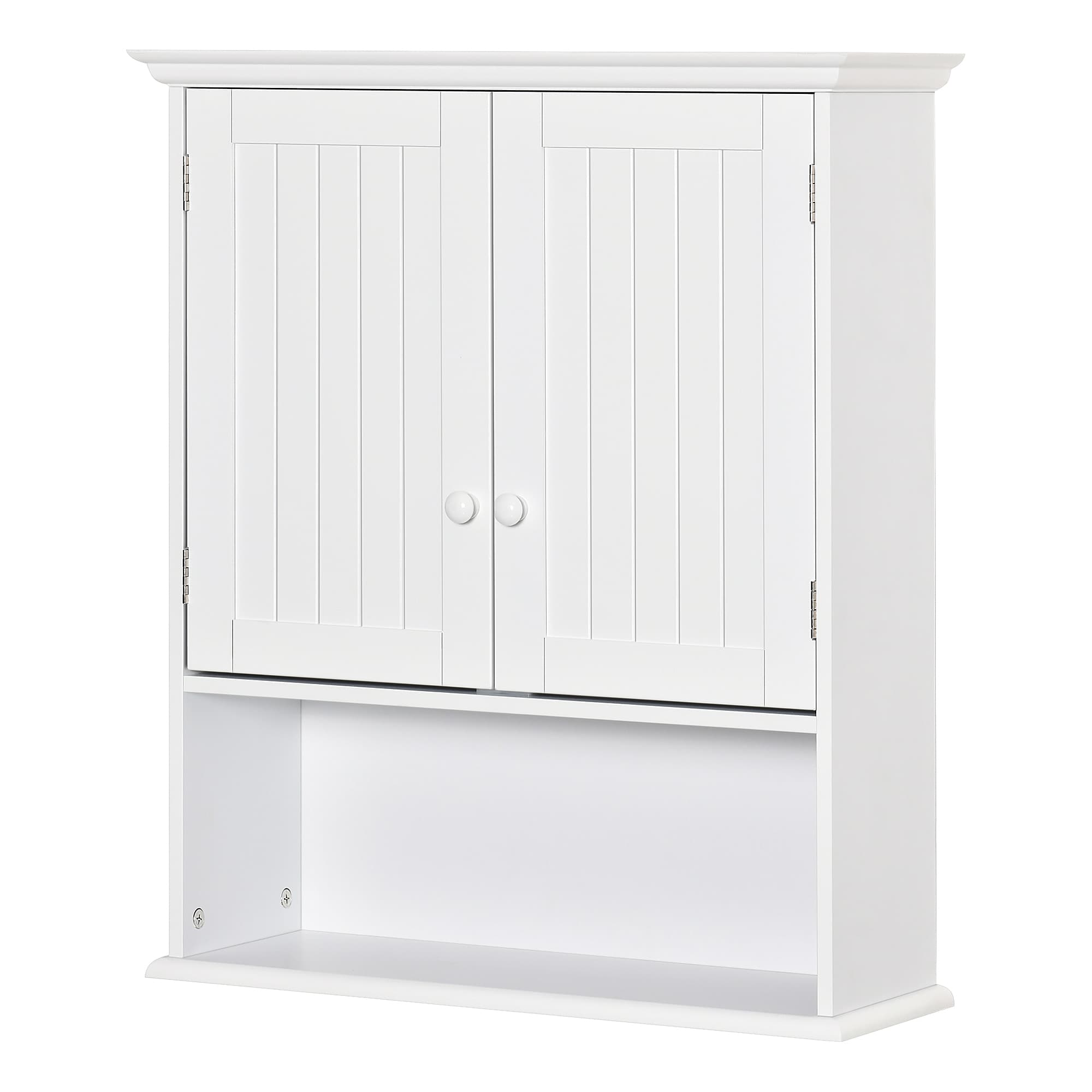 kleankin Mobile Bagno Sospeso avec Armoire à 2 Portes et Etagère Ouverte, Etagère Intérieure Réglable, Blanc