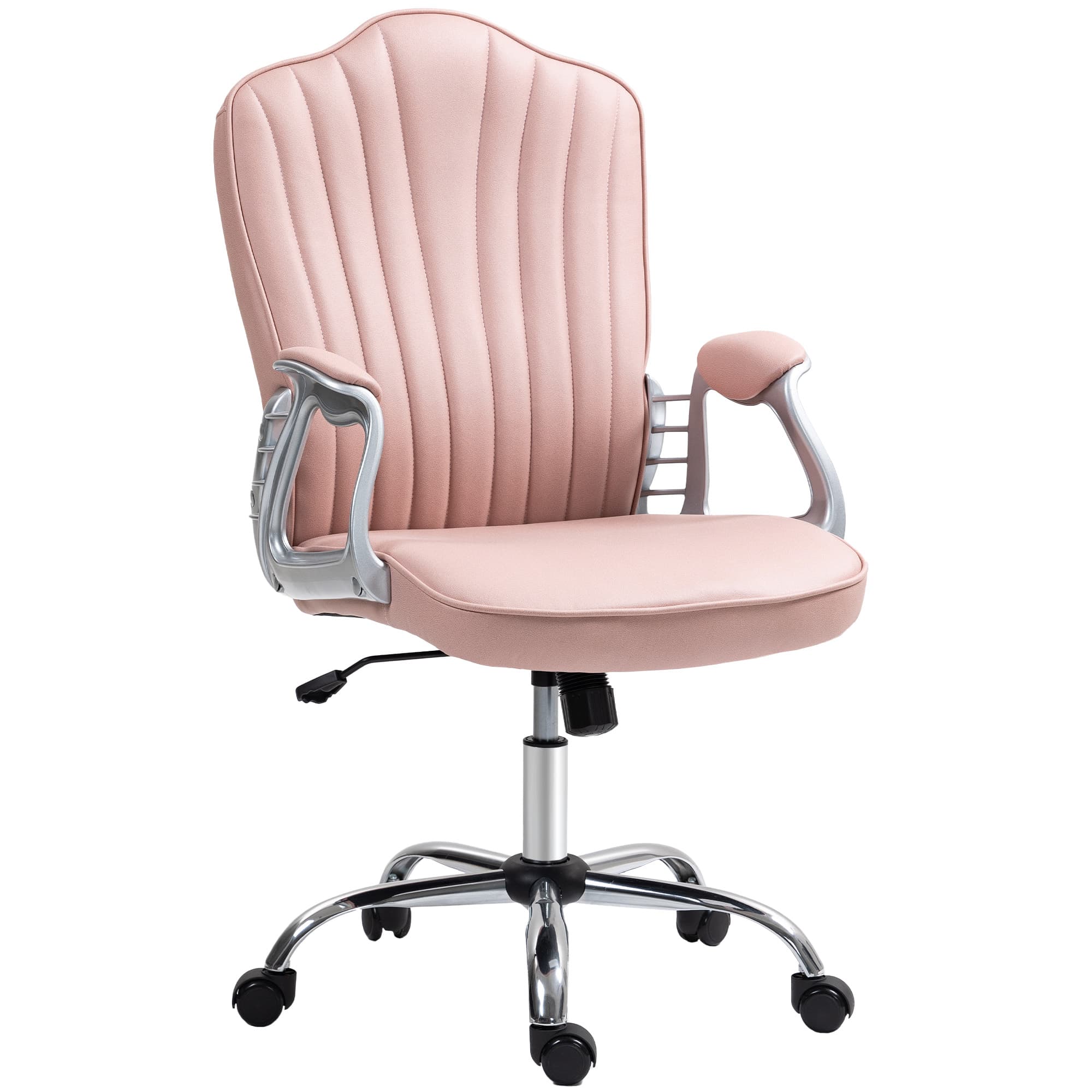 HOMCOM Chaise de Bureau Pivotante avec Accoudoirs Réglable en Hauteur Dossier Courbé Fonction Basculement Rose