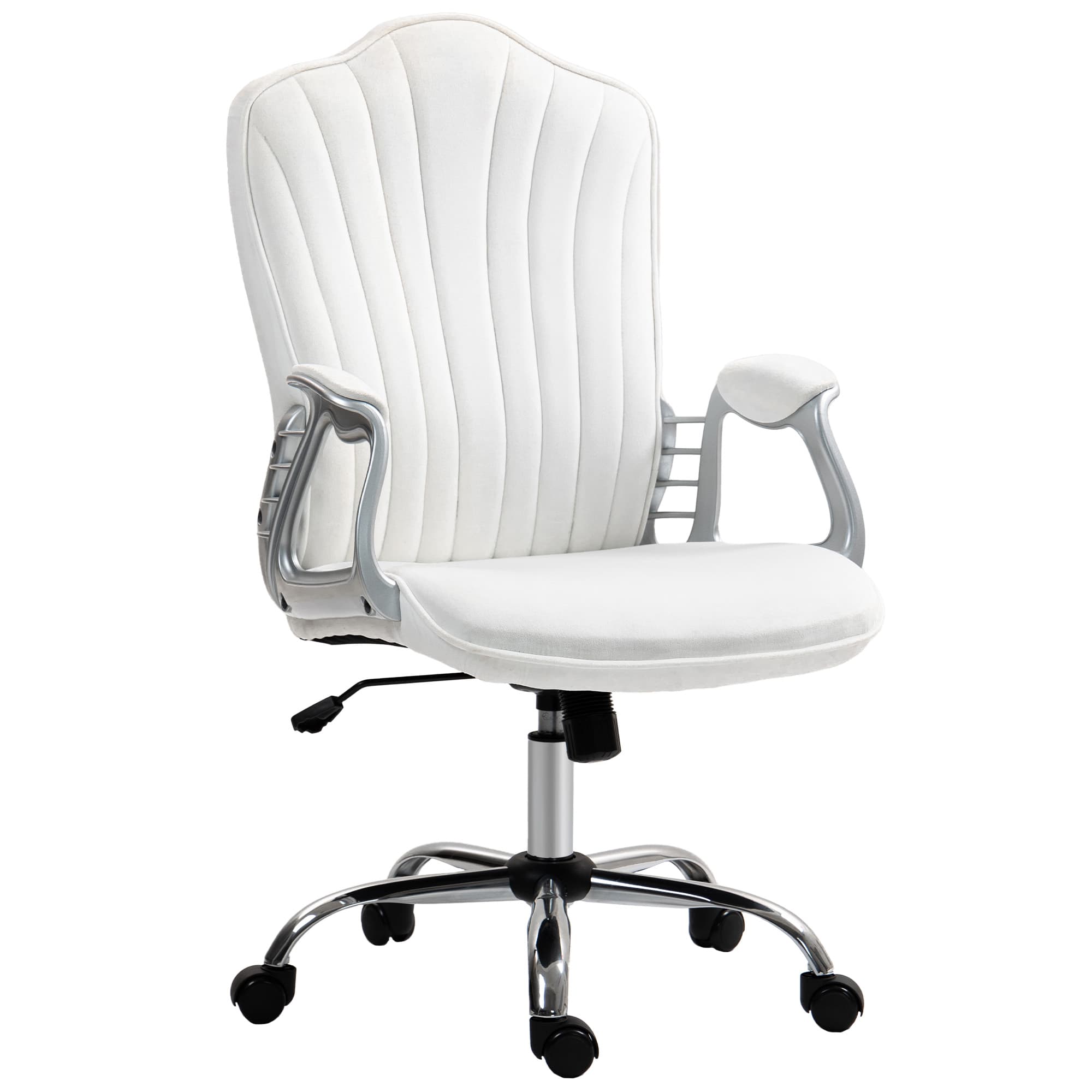 HOMCOM Chaise de Bureau Pivotante avec Accoudoirs Réglables en Hauteur Dossier Courbé Fonction de Bascule Blanc