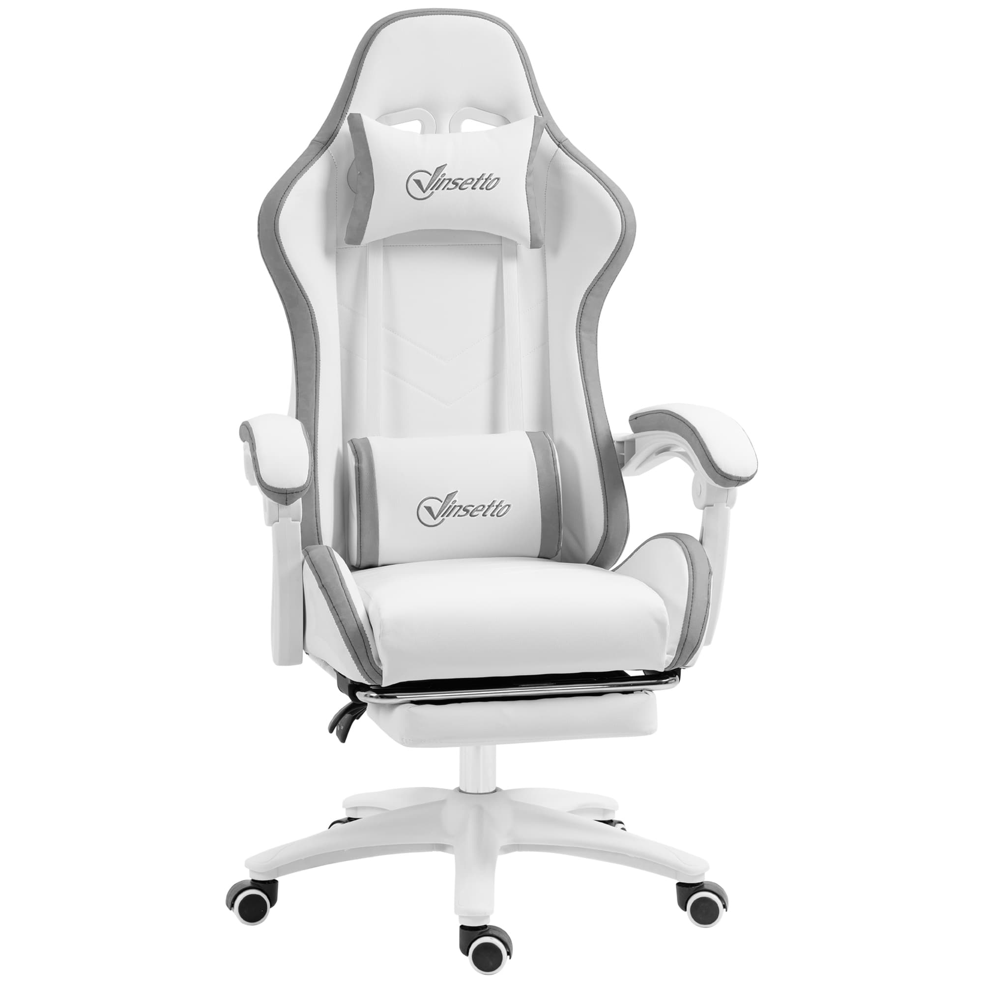 Vinsetto Chaise gaming fauteuil gaming ergonomique avec dossier inclinable à 135° et soutien lombaire, 65 x 65 x 121-129 cm blanc