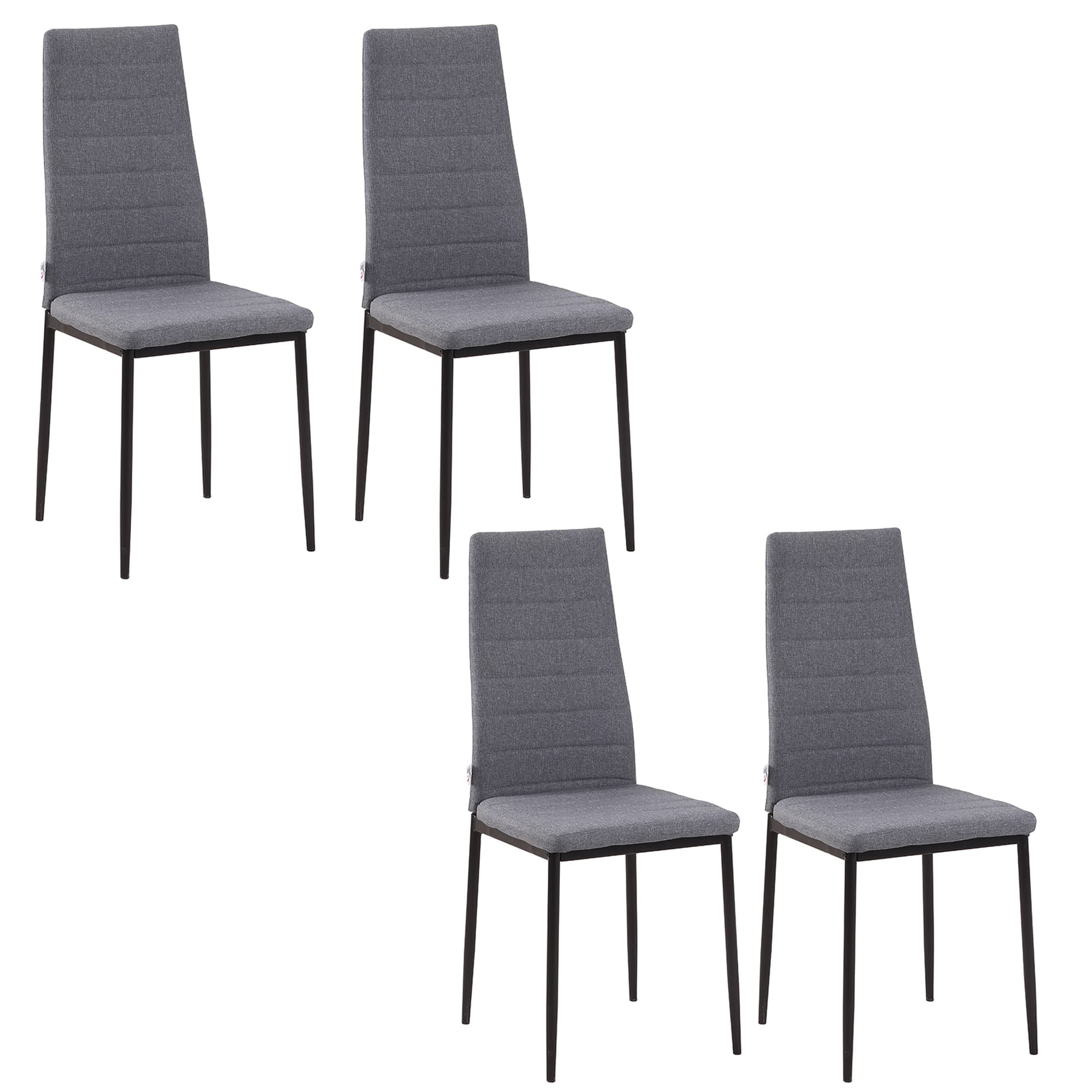HOMCOM Lot de 4 chaises de salle à manger chaises de cuisine avec dossier haut pieds en métal et tissu en lin 41x50x97cm gris