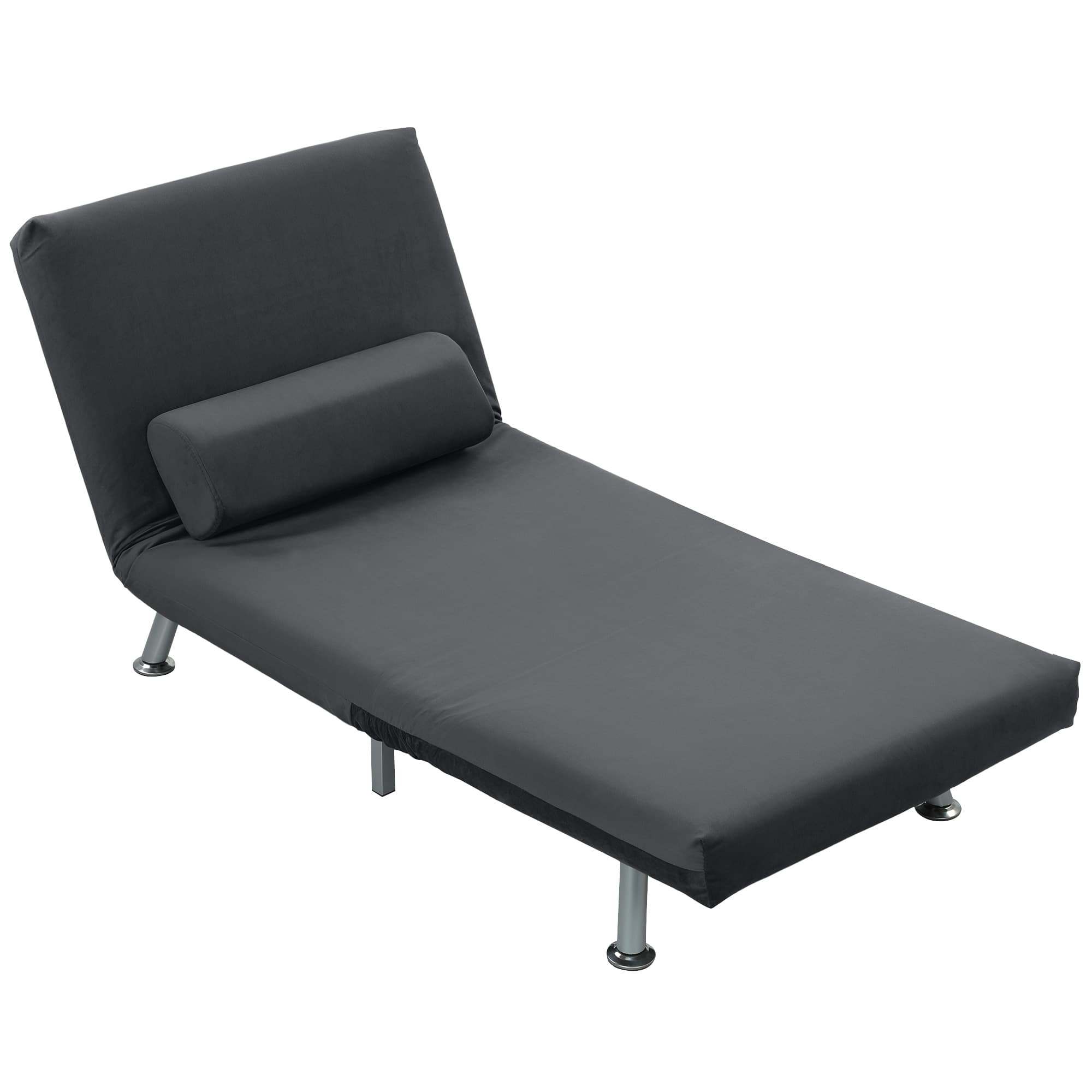 HOMCOM Fauteuil-Lit 3 en 1 avec Dossier Réglable et Coussin en Tissu Effet Velours, Gris Foncé