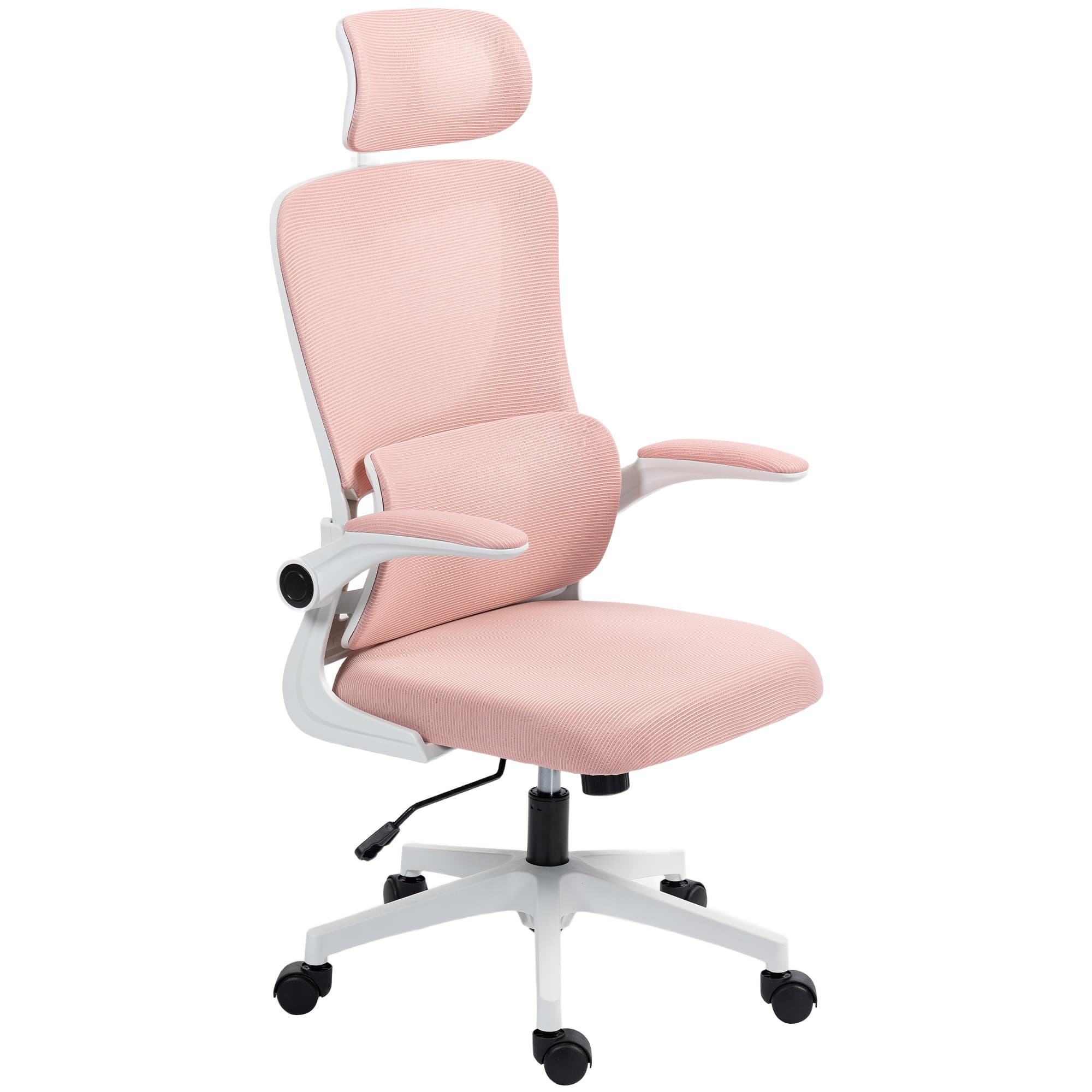 Vinsetto Chaise de Bureau Réglable et Inclinable avec Appuie-tête Amovible, en Tissu en Maille, 60x59x114-122 cm, Rose
