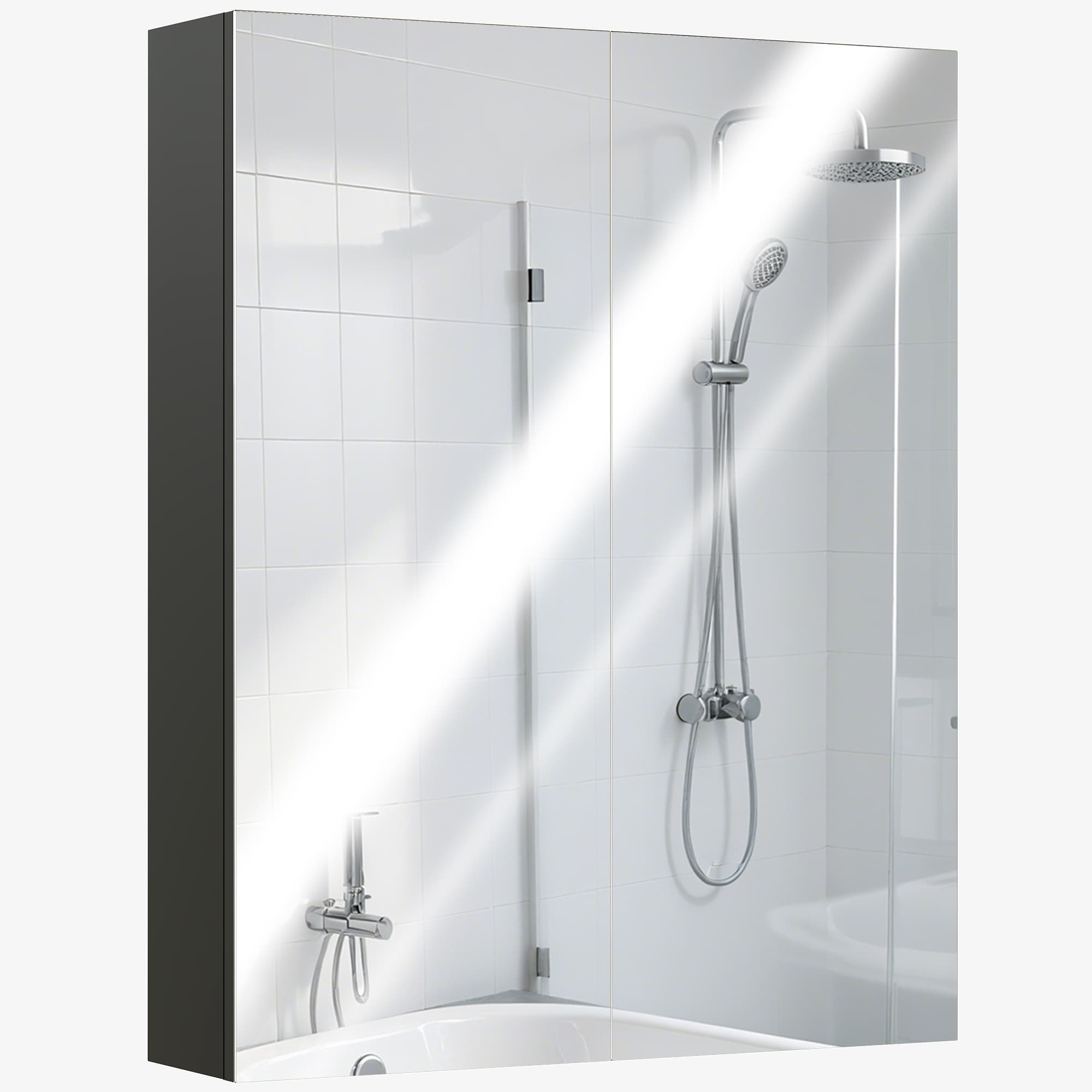 HOMCOM Armoire Murale Salle de Bain 2 Portes avec Miroir et 2 Étagères Intérieures en MDF, 60x15x75 cm, Noir