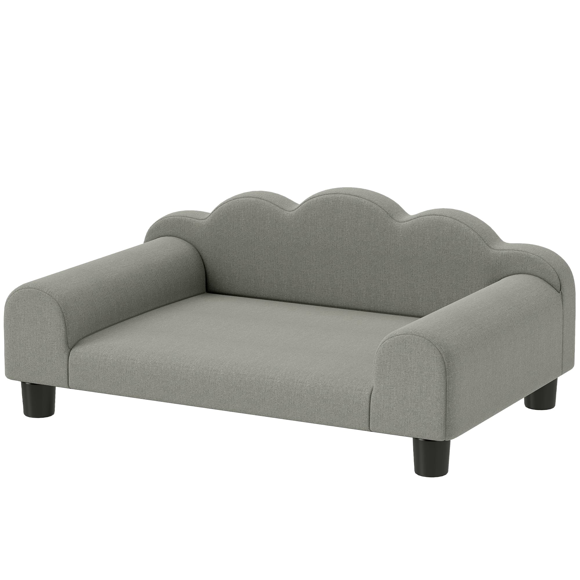 PawHut Canapé pour Chiens avec Accoudoirs de Support, en Bois et Tissu French Terry, 66x42x28.5 cm, Gris