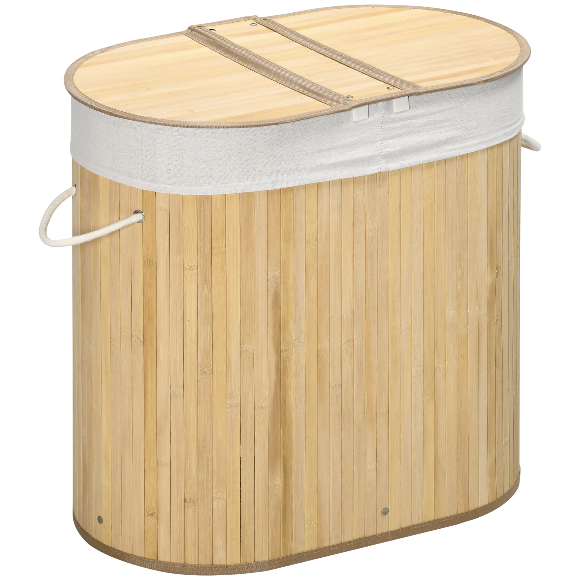 HOMCOM Panier à linge en bambou 100L avec 2 sections couvercle et sac amovible 62,5 x 37 x 60,5 cm - naturel