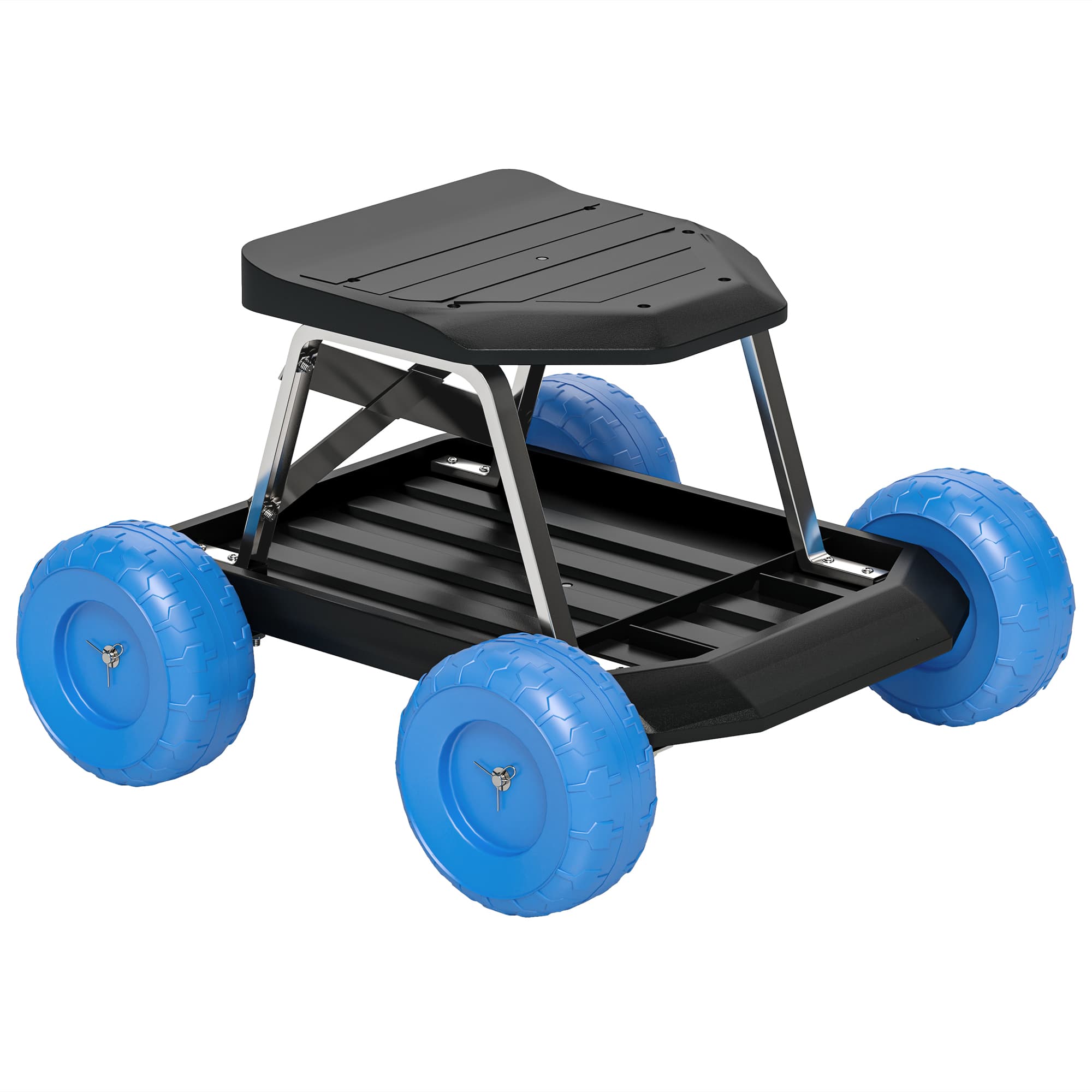 Outsunny Siège de jardin sur roues tabouret de jardinage plateau à outils pour désherber planter 50 x 49 x 32 cm bleu