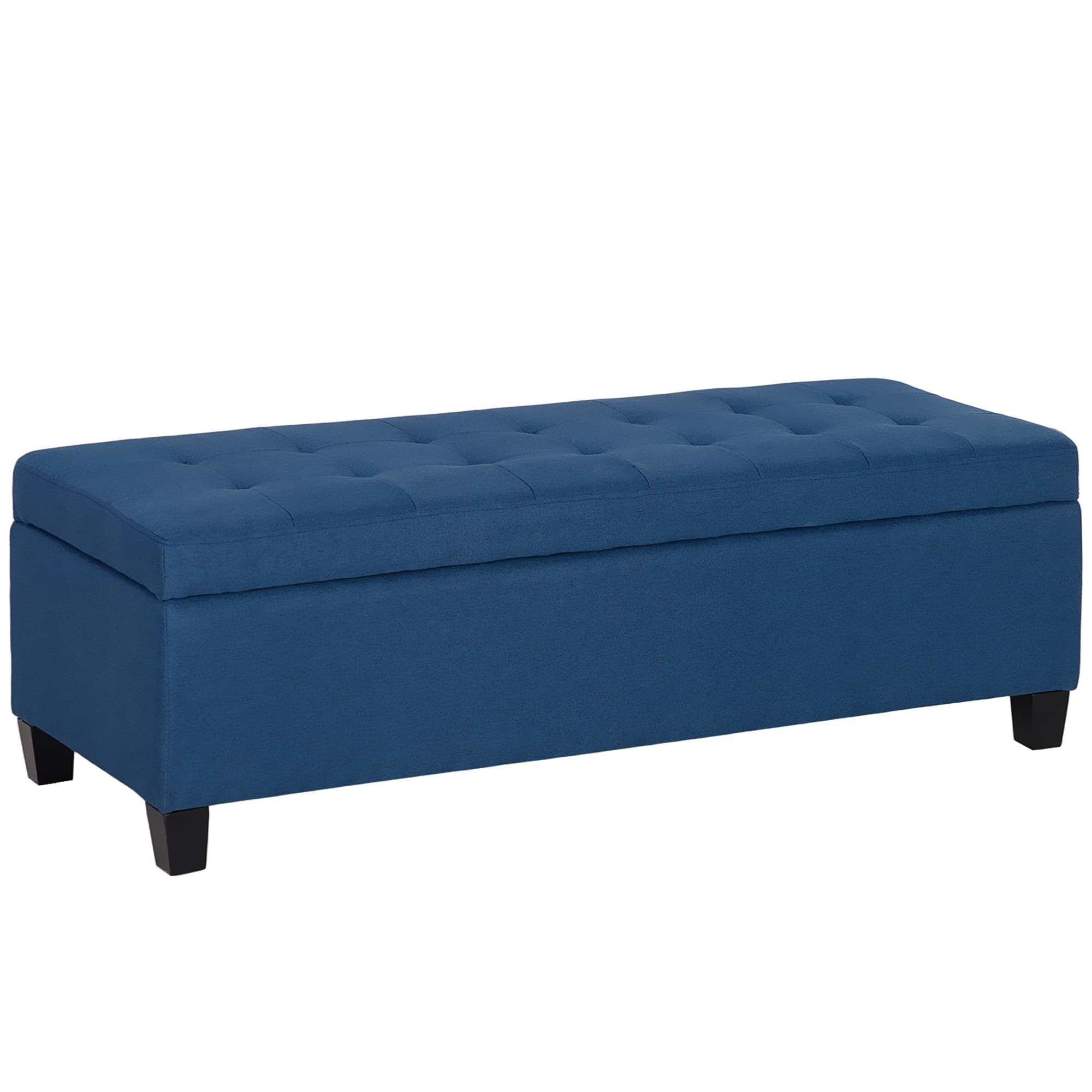 HOMCOM Banc de rangement 94,5L banquette bout de lit en tissu aspect lin et pieds en bois, 125 x 49 x 41,5 cm, bleu